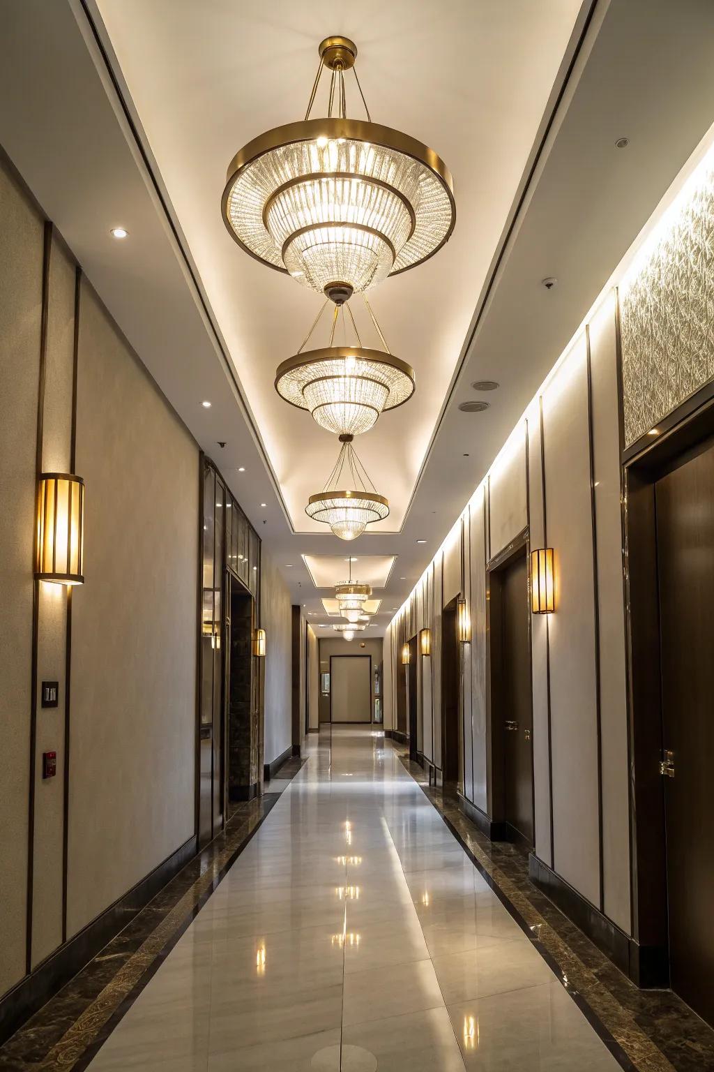 Statement lighting can elevate the ambiance of your hallway.
