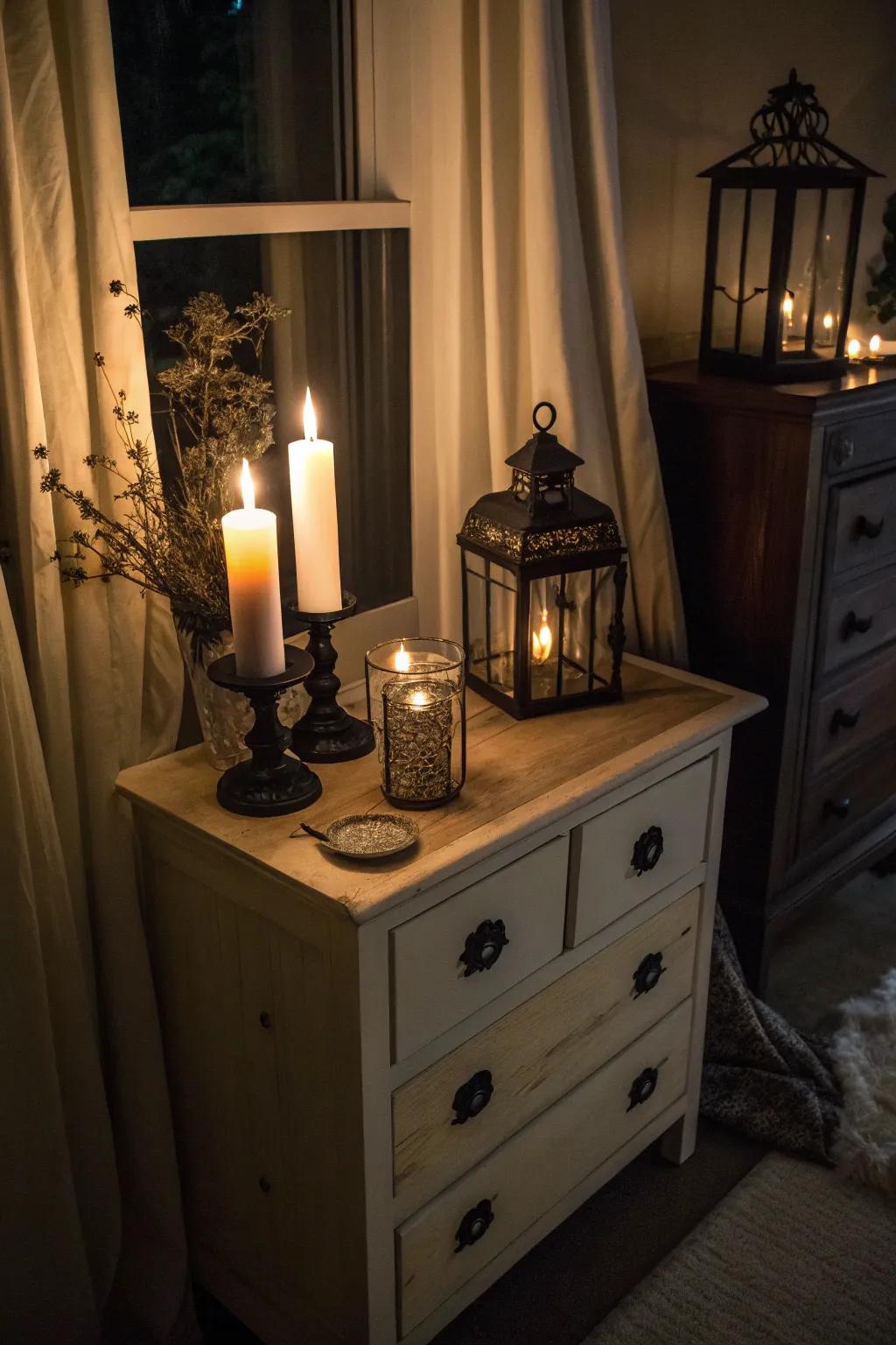 Candlelight brings a warm, spooky atmosphere to any room.