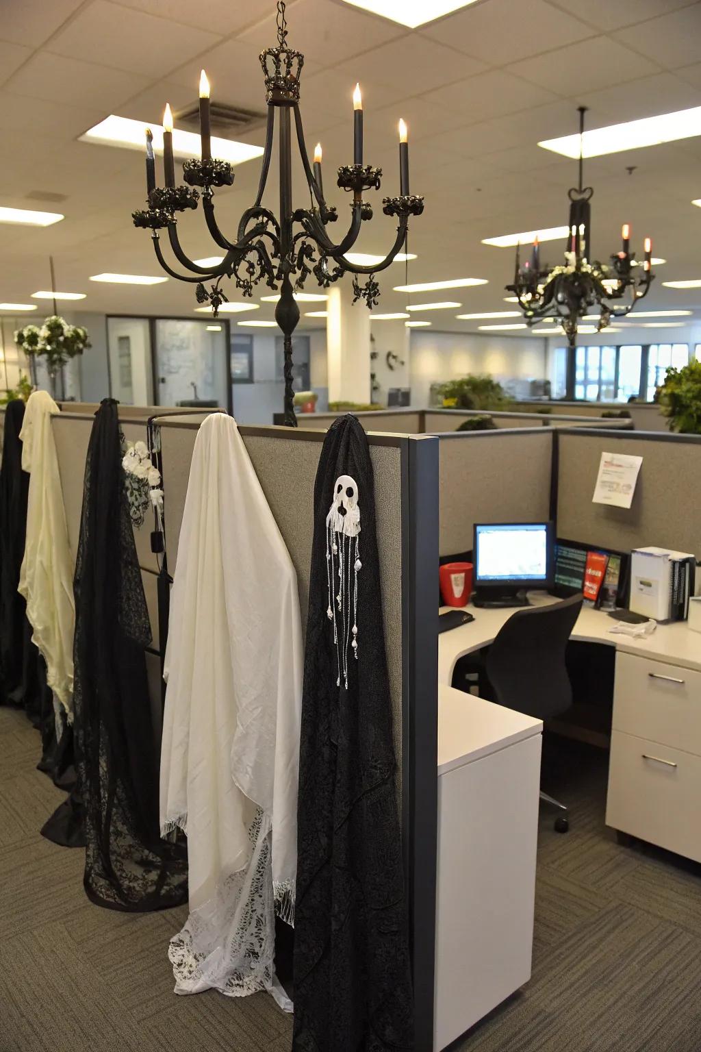 Achieve gothic opulence through layered textiles and haunting details.