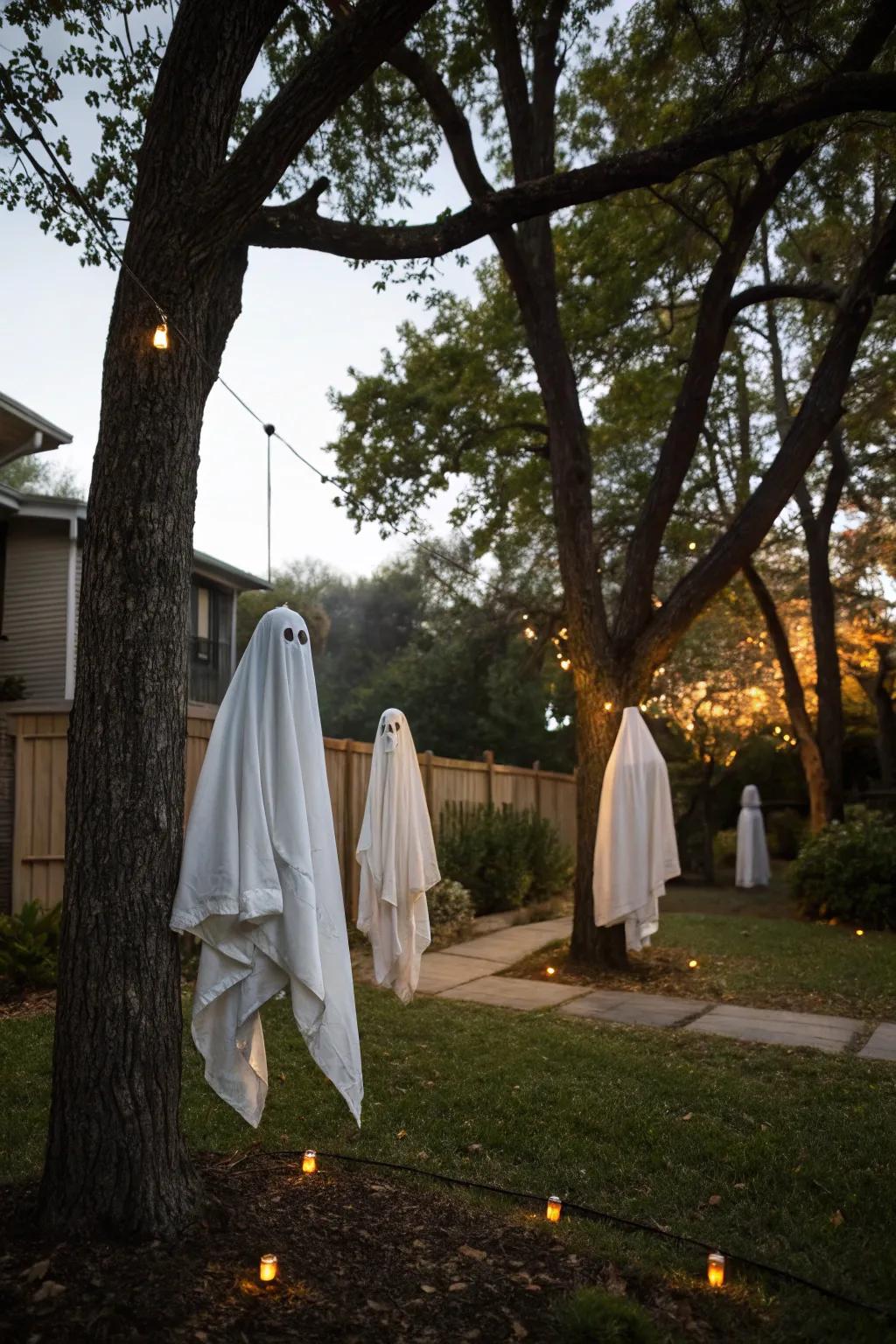 Conjure a spooky ambiance using hovering ethereal figures.