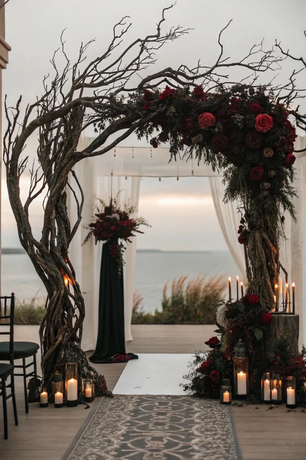 A spooky yet stunning ceremony ambiance.
