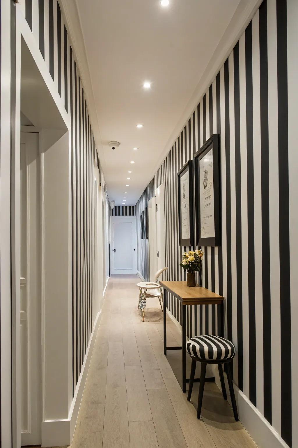 A hallway showcasing audacious banded surface, incorporating visual intrigue.