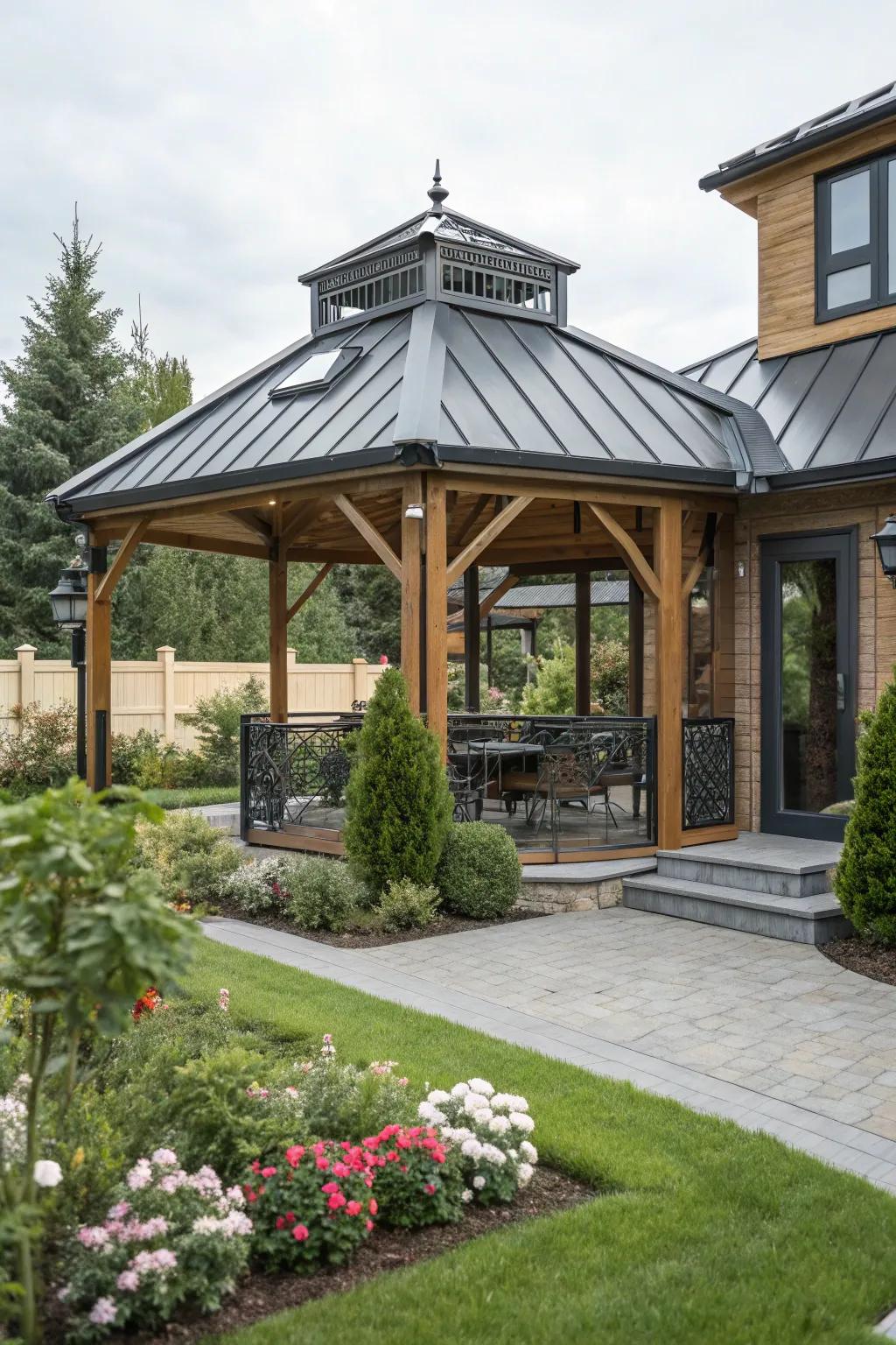 Unite natural and contemporary aspects for a distinctive gazebo aesthetic.