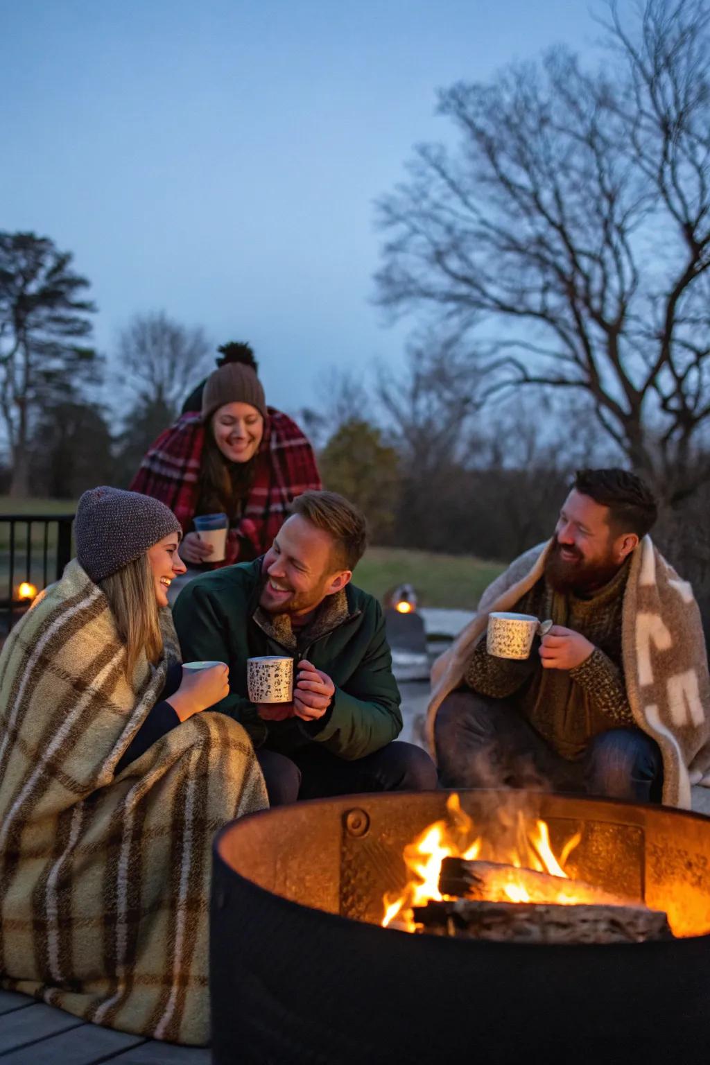 Appreciate a comfortable get-together around a backyard bonfire.
