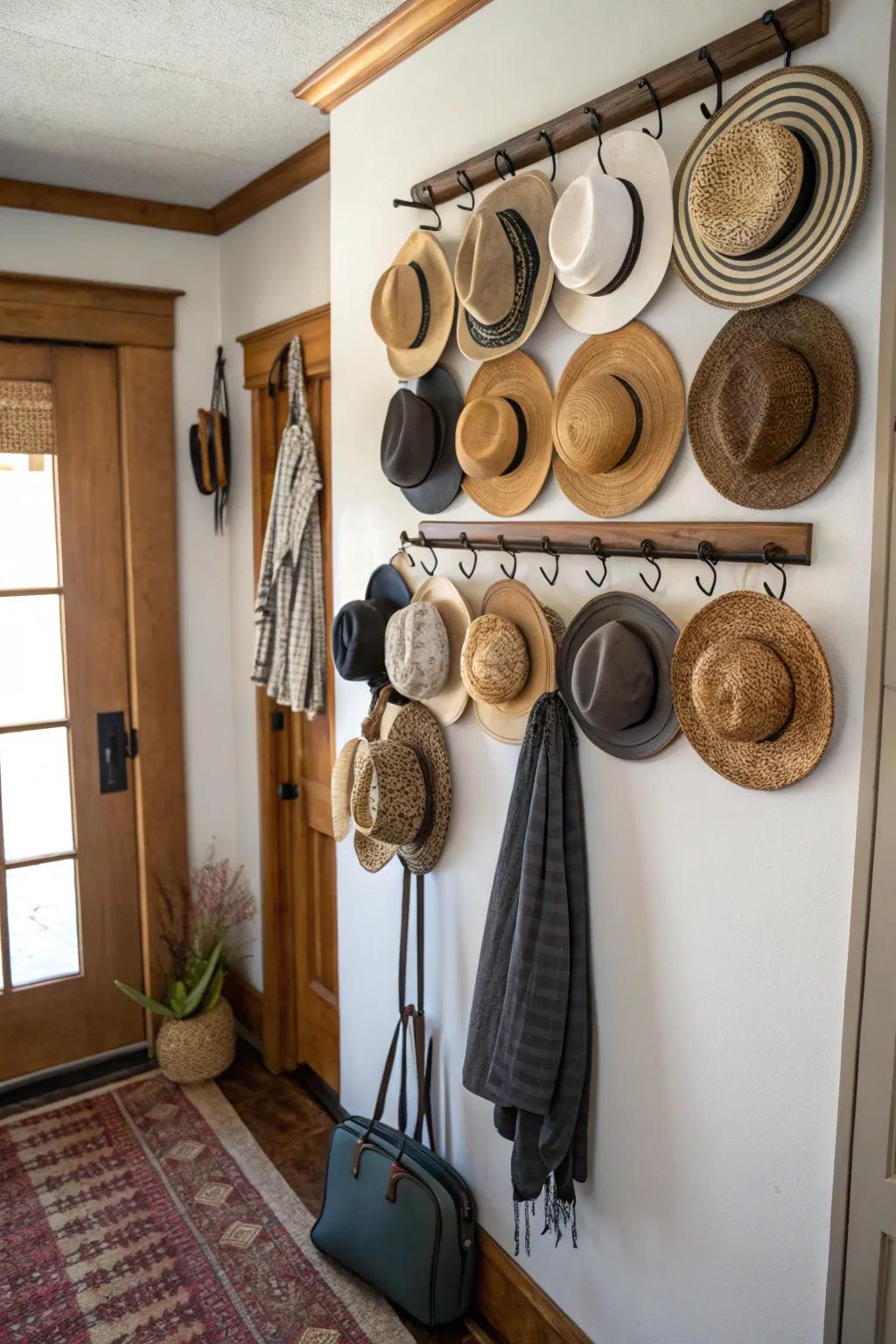Optimize space with an attached hat hanger.