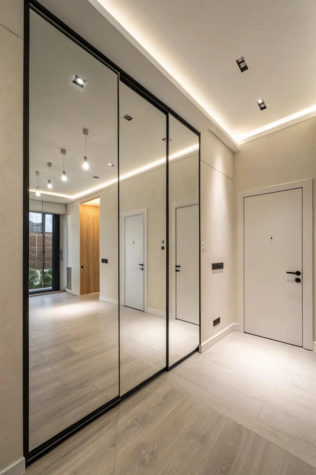 An elegant mirror door perfectly matches a minimalist decor.