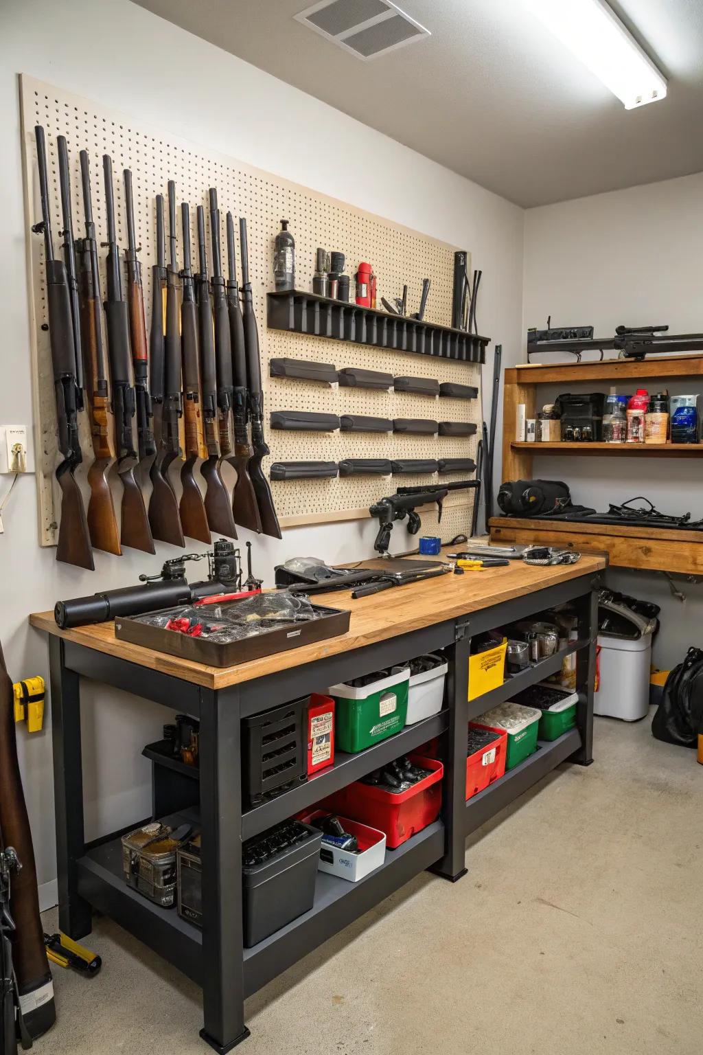 A work station blends functionality and character within your armory.