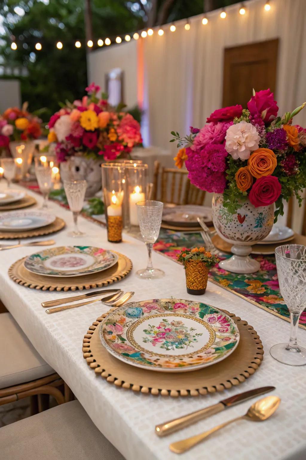 An exquisitely embellished table prepared for celebration attendees.