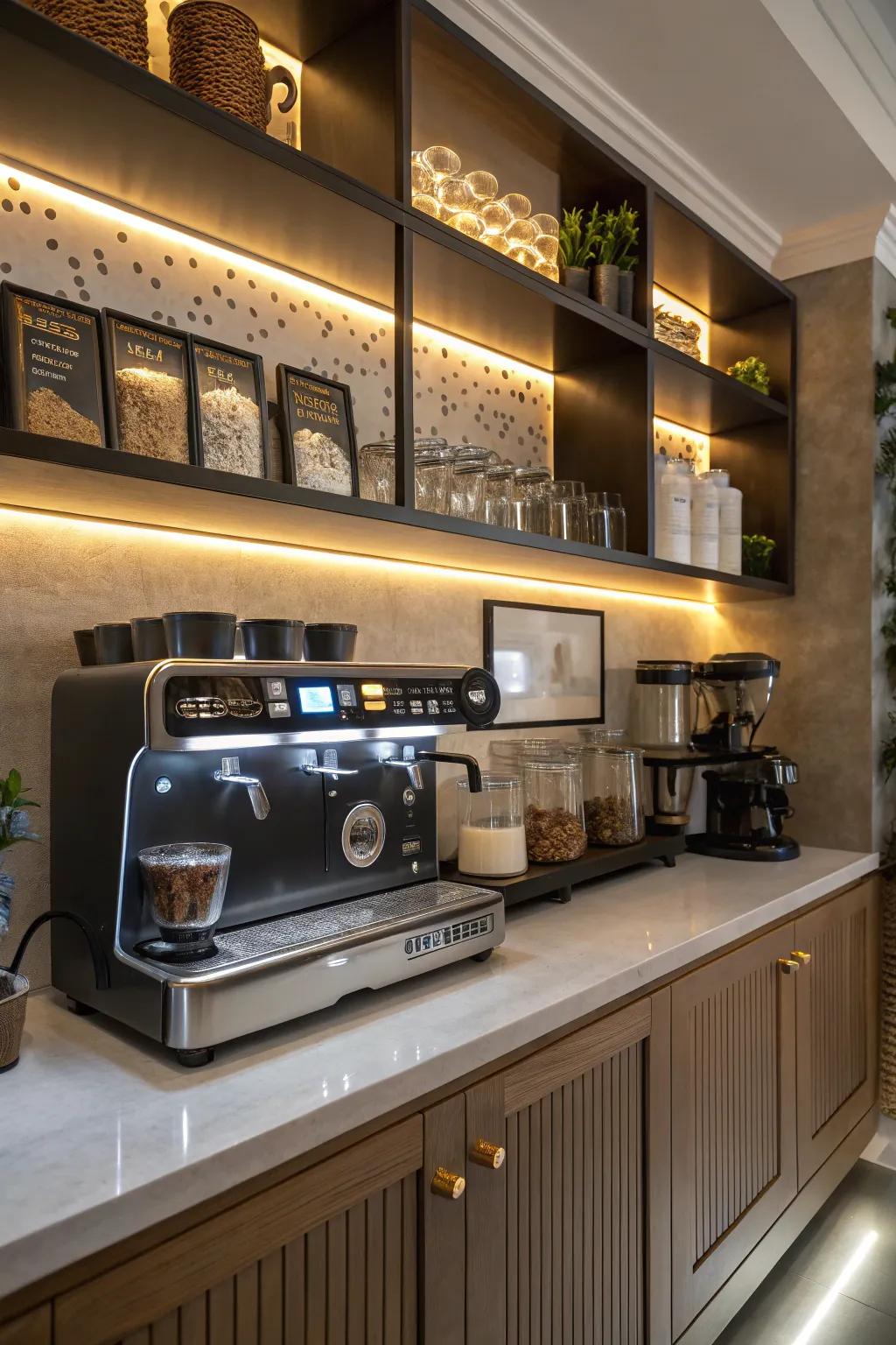 Illumination has the power to morph your coffee station into an inviting and pleasant area.