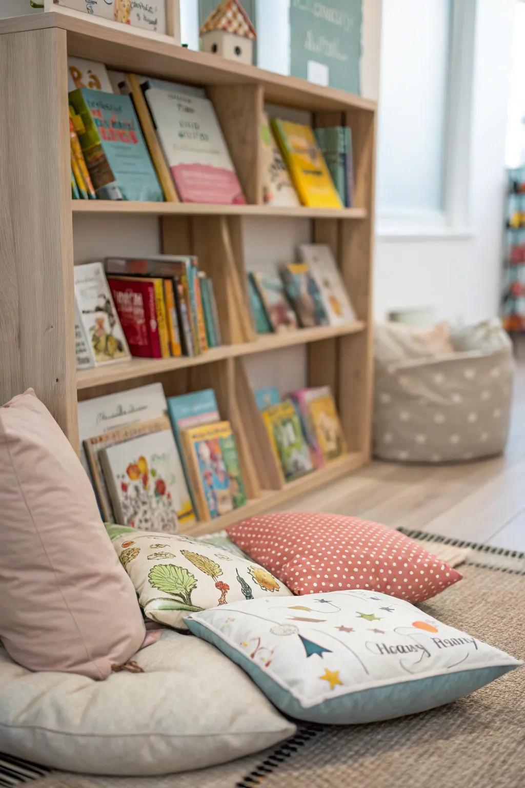 A reading space provides a peaceful location for youngsters to relax with a book.