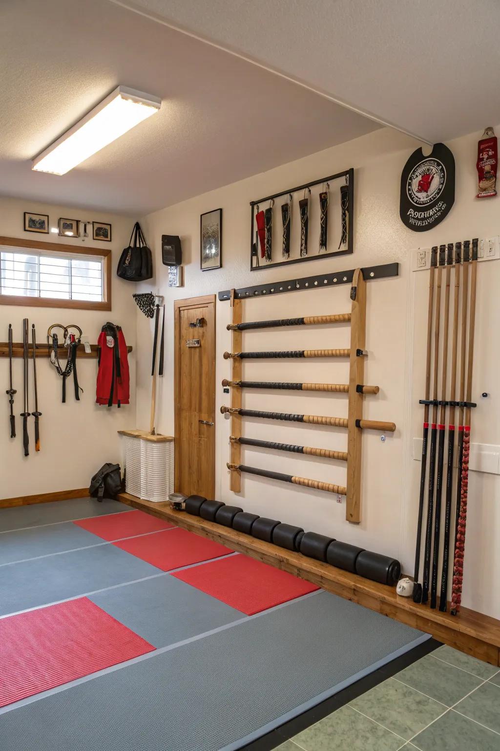 Good storage solutions help keep your training space organized and clutter-free.