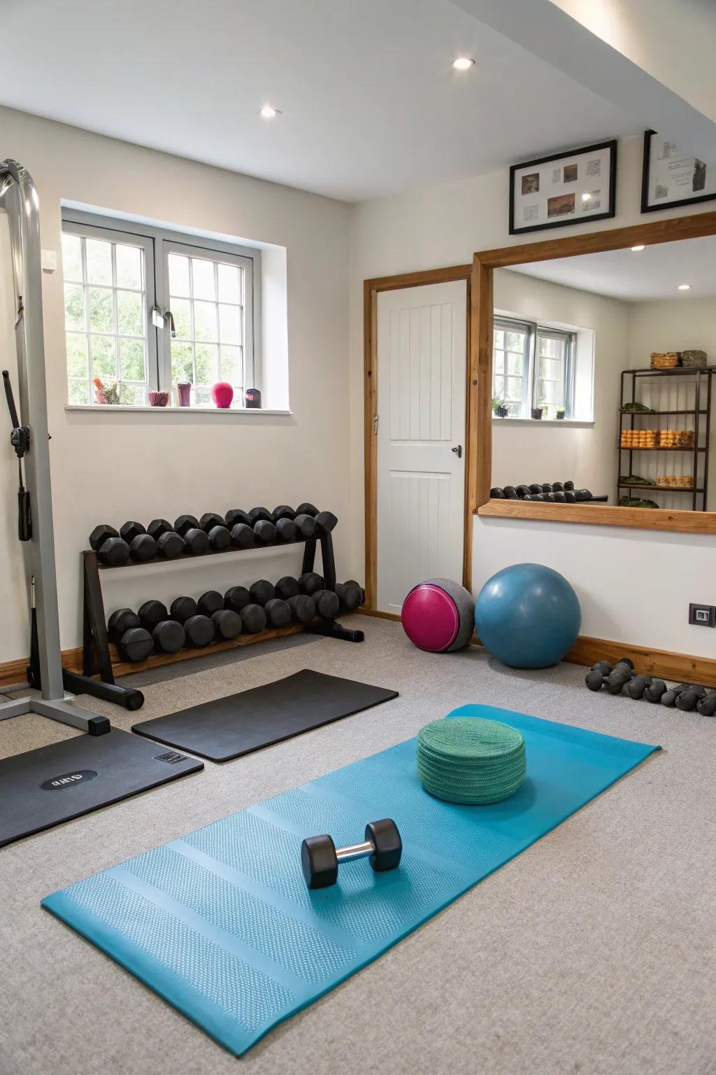 Dedicated workout zones enhance organization and efficiency.