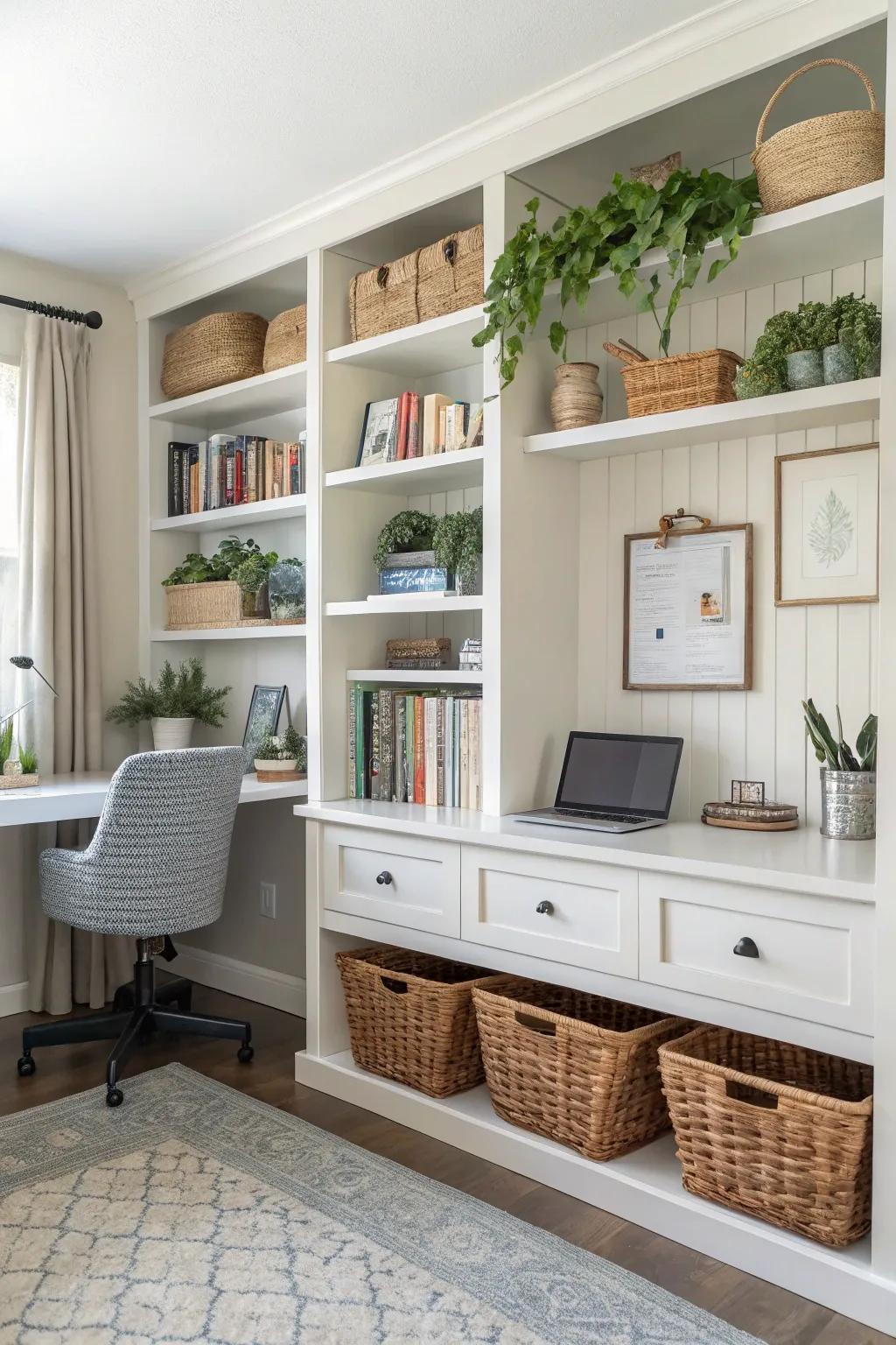 Effective storage options keep your workspace organized and stylish.