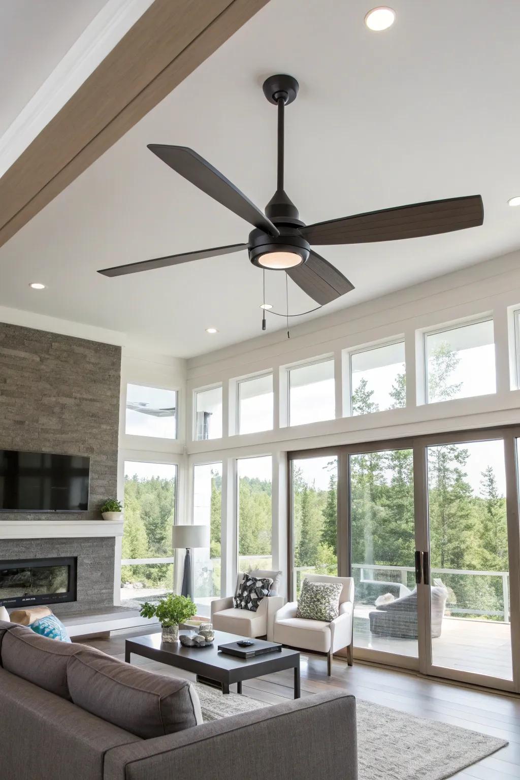 An energy-efficient ceiling fan adding both style and comfort to a living area.