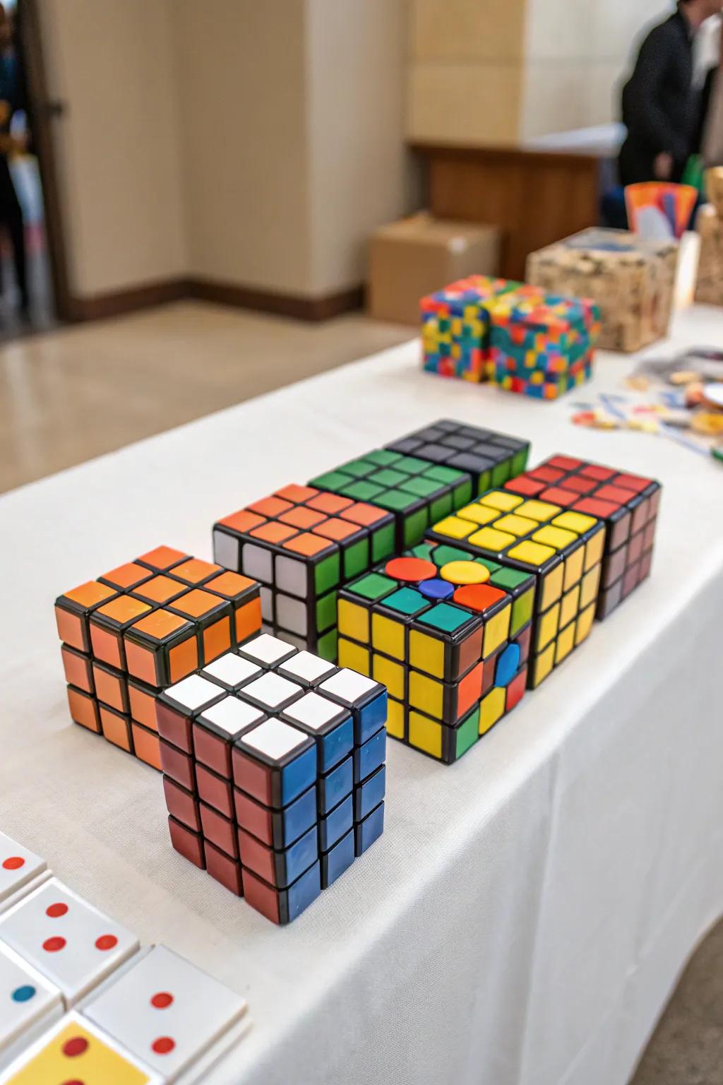 Rubik's Cubes contribute a playful element to your table decor.