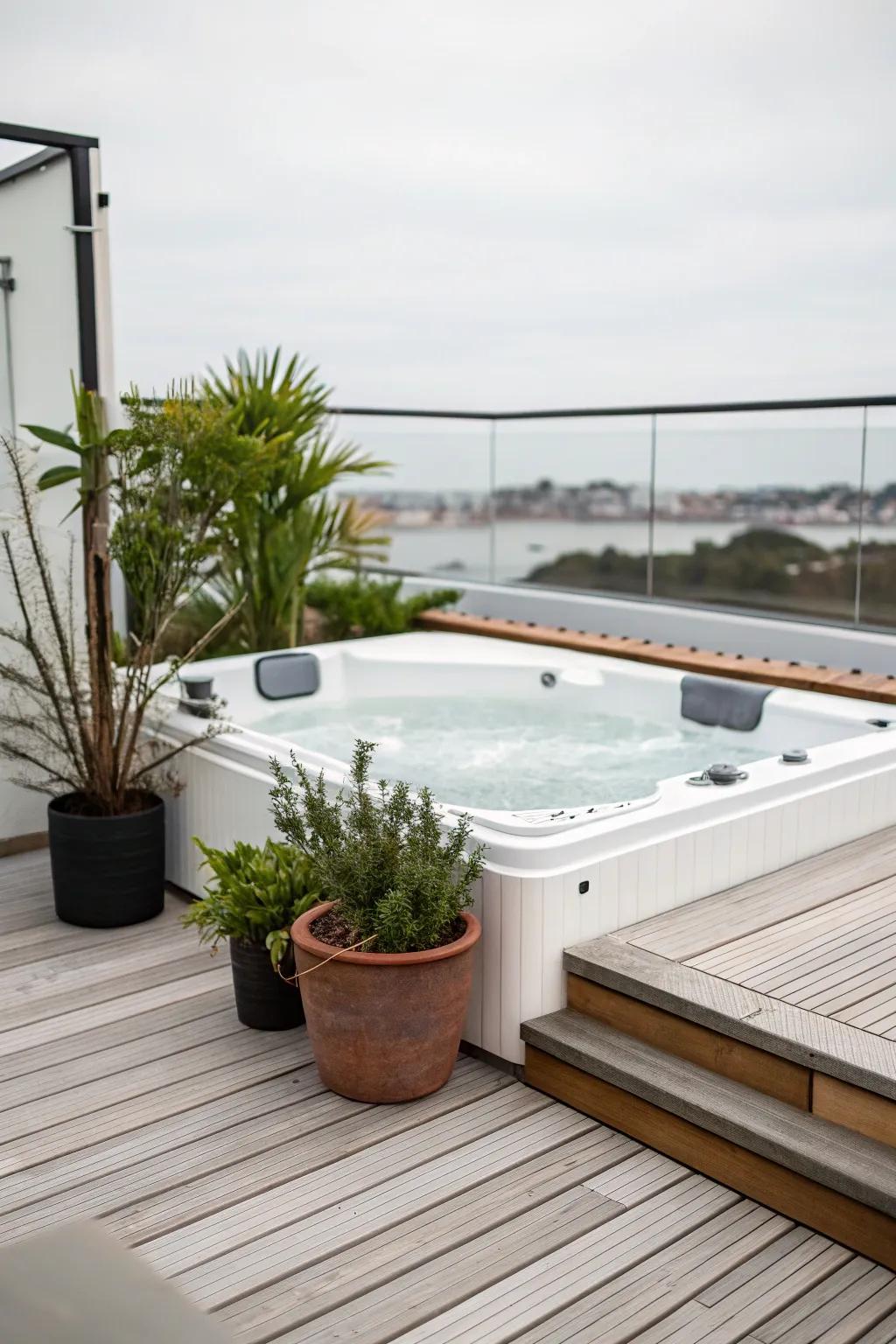 Simplicity is essential with a modern, minimalistic hot tub deck.