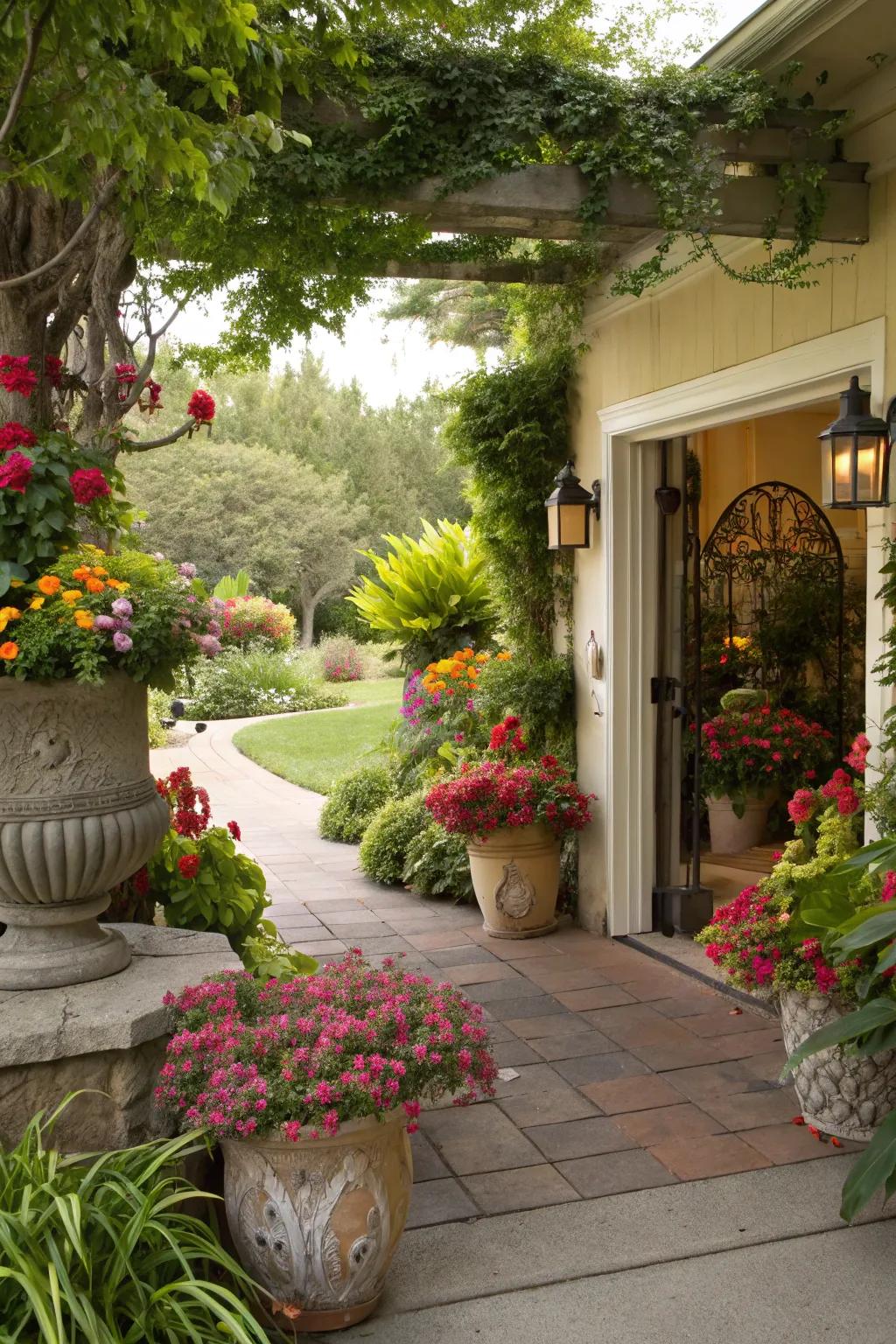 Potted flora injecting life and color into your entryway.