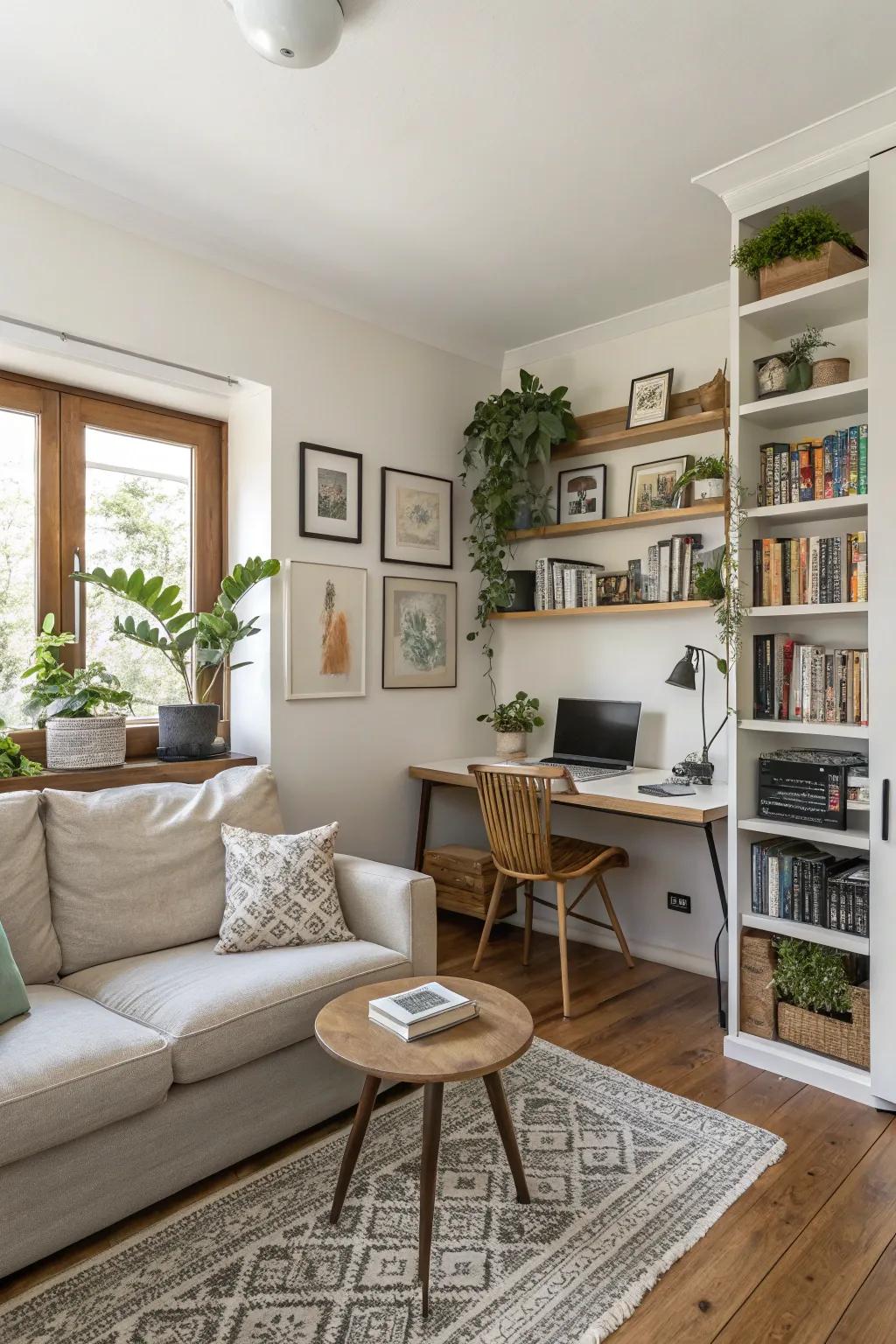 A clever multi-functional area featuring a small office.