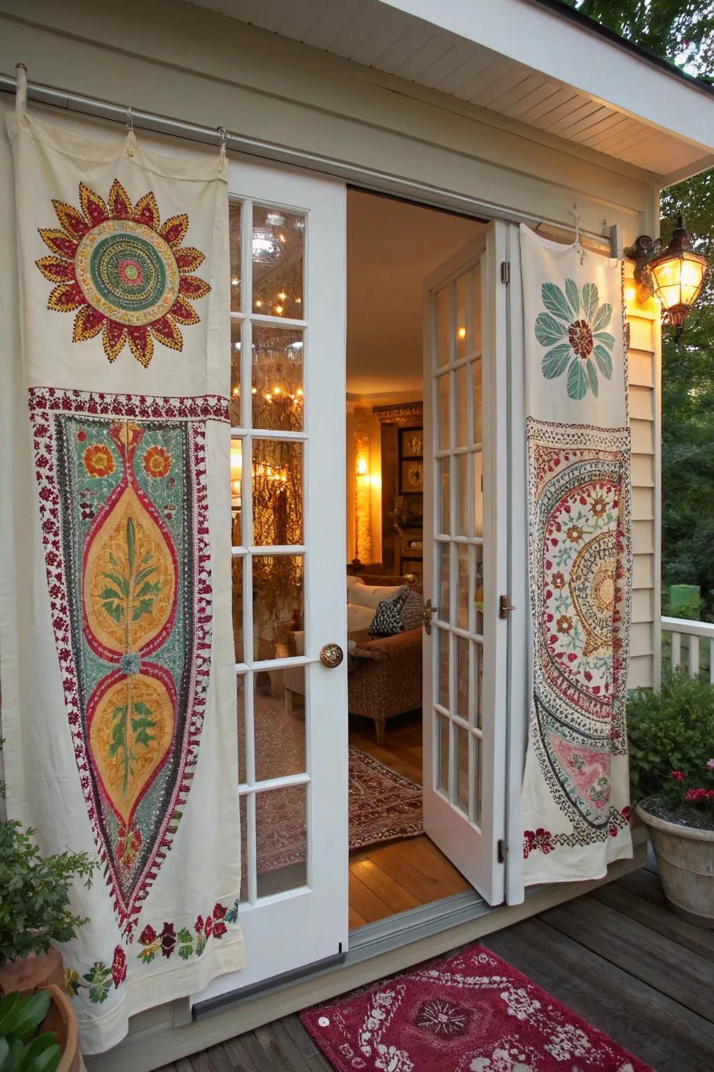 Handcrafted fabric covers offer a tailored and adaptable feature for French doors.