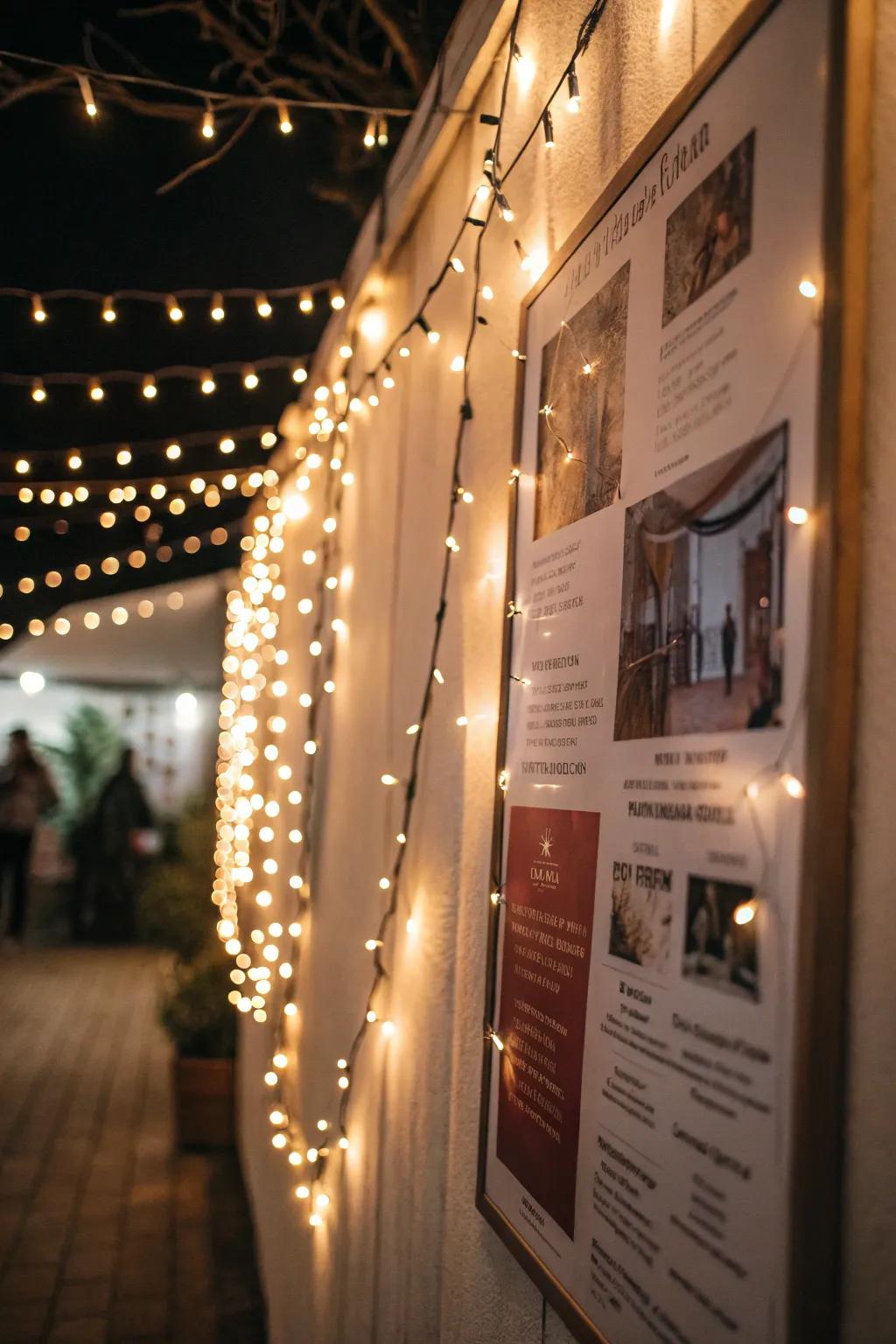 Delicate lights contribute a magical element to poster arrangements.