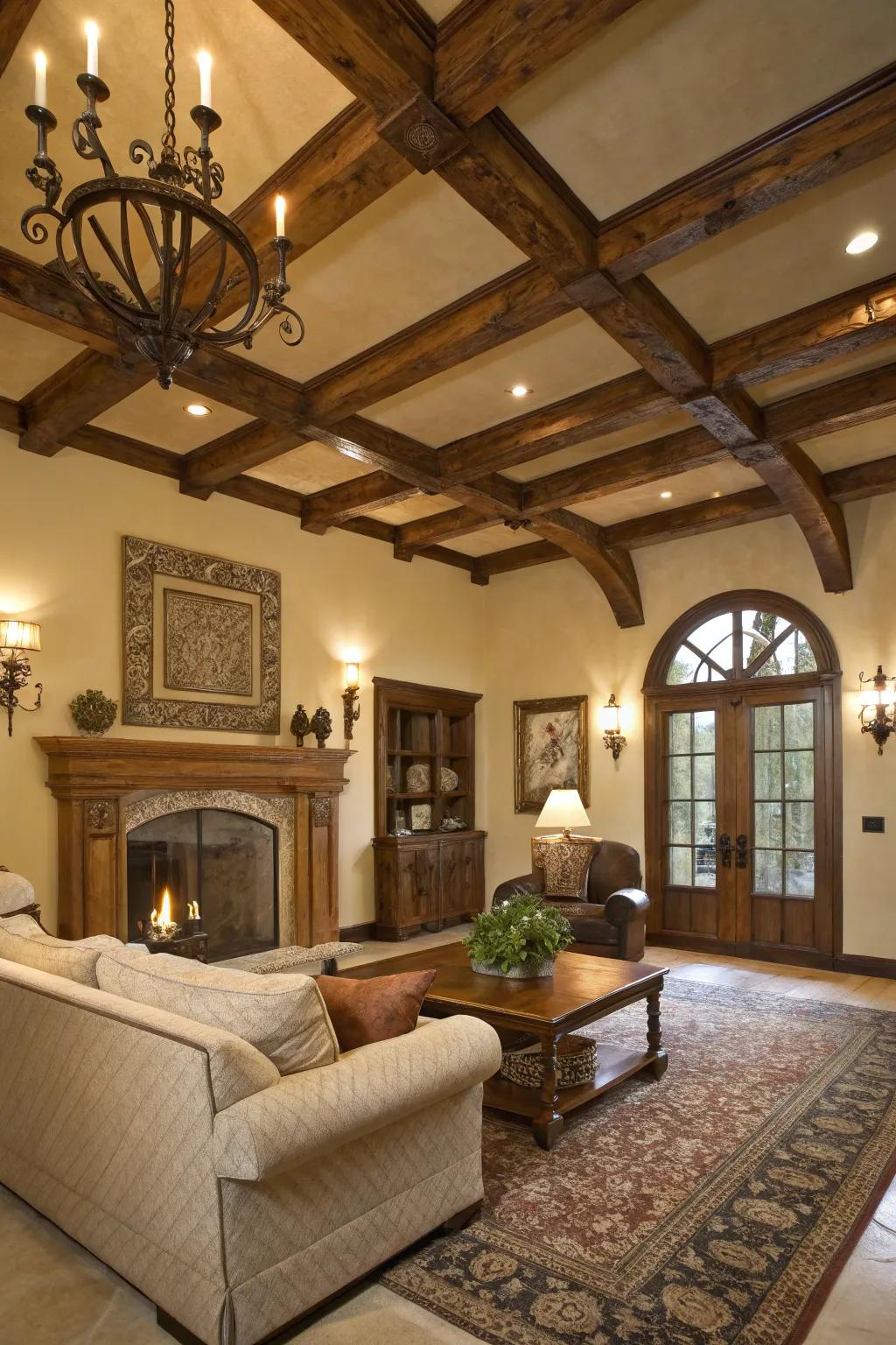 Structural features augment the depth and feel of elevated ceilings.