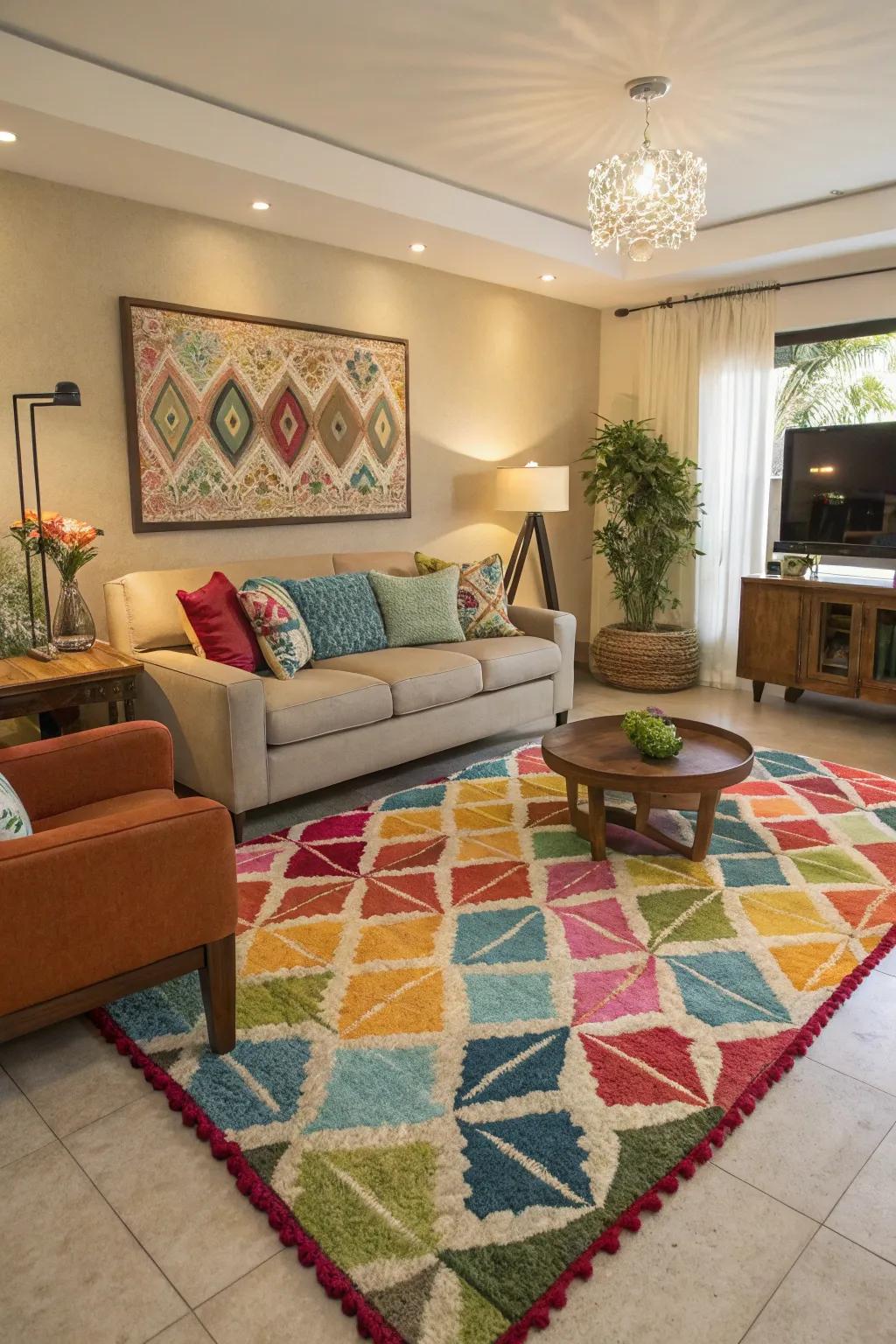 Employ floor coverings to form distinct areas in your living space.