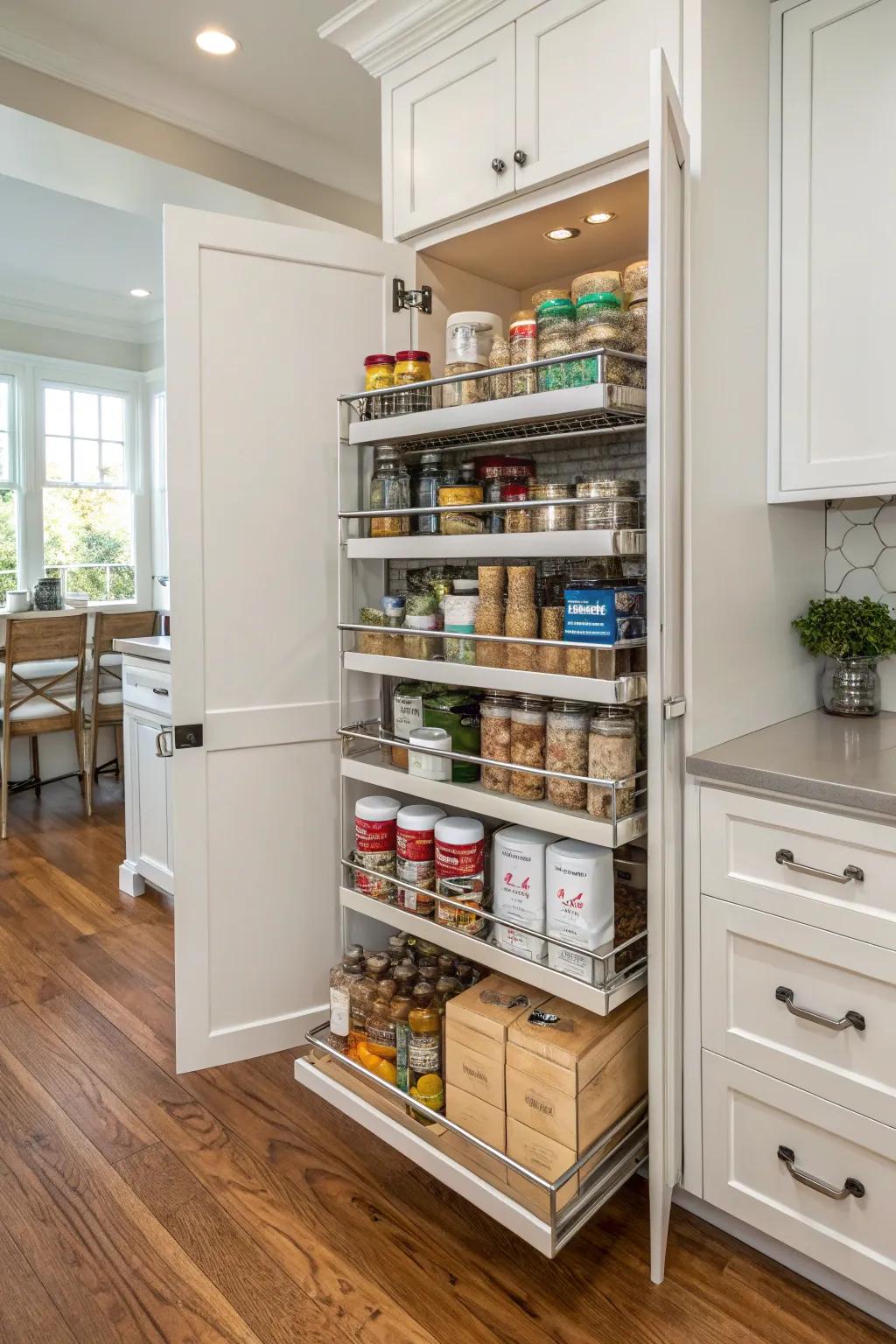 Pull-out shelves bring your pantry items to you.
