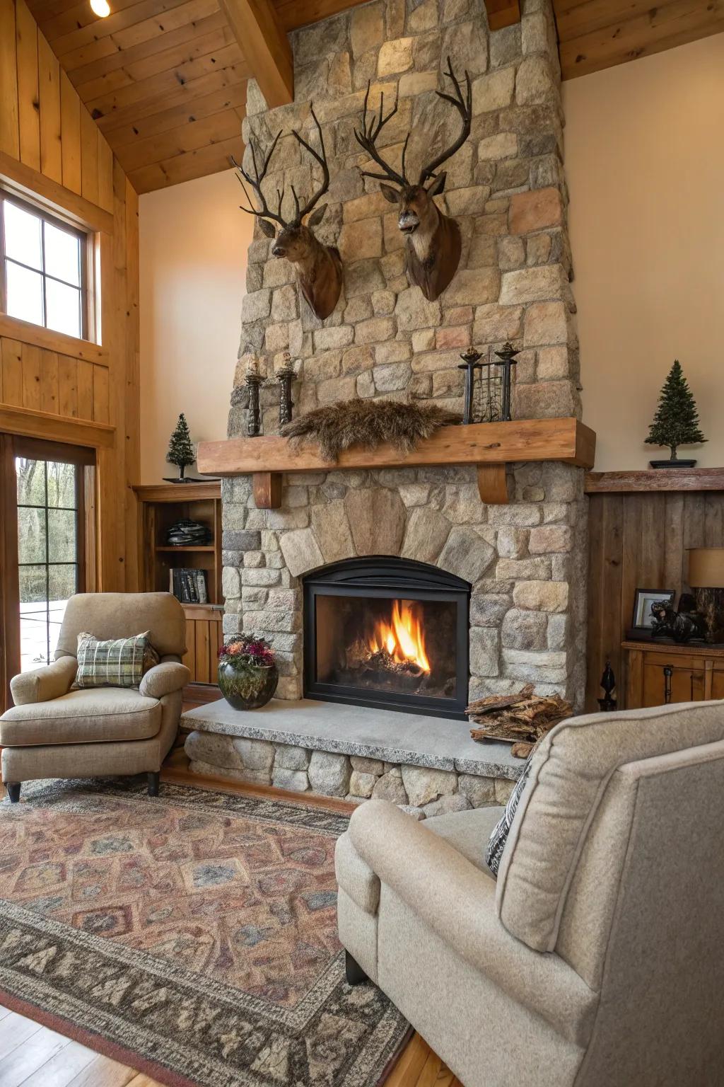 A hearth introduces warmth and a focal gathering point.