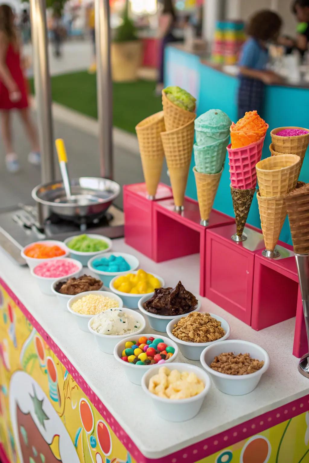 A make-your-own cone station amuses ice cream enthusiasts of every age.