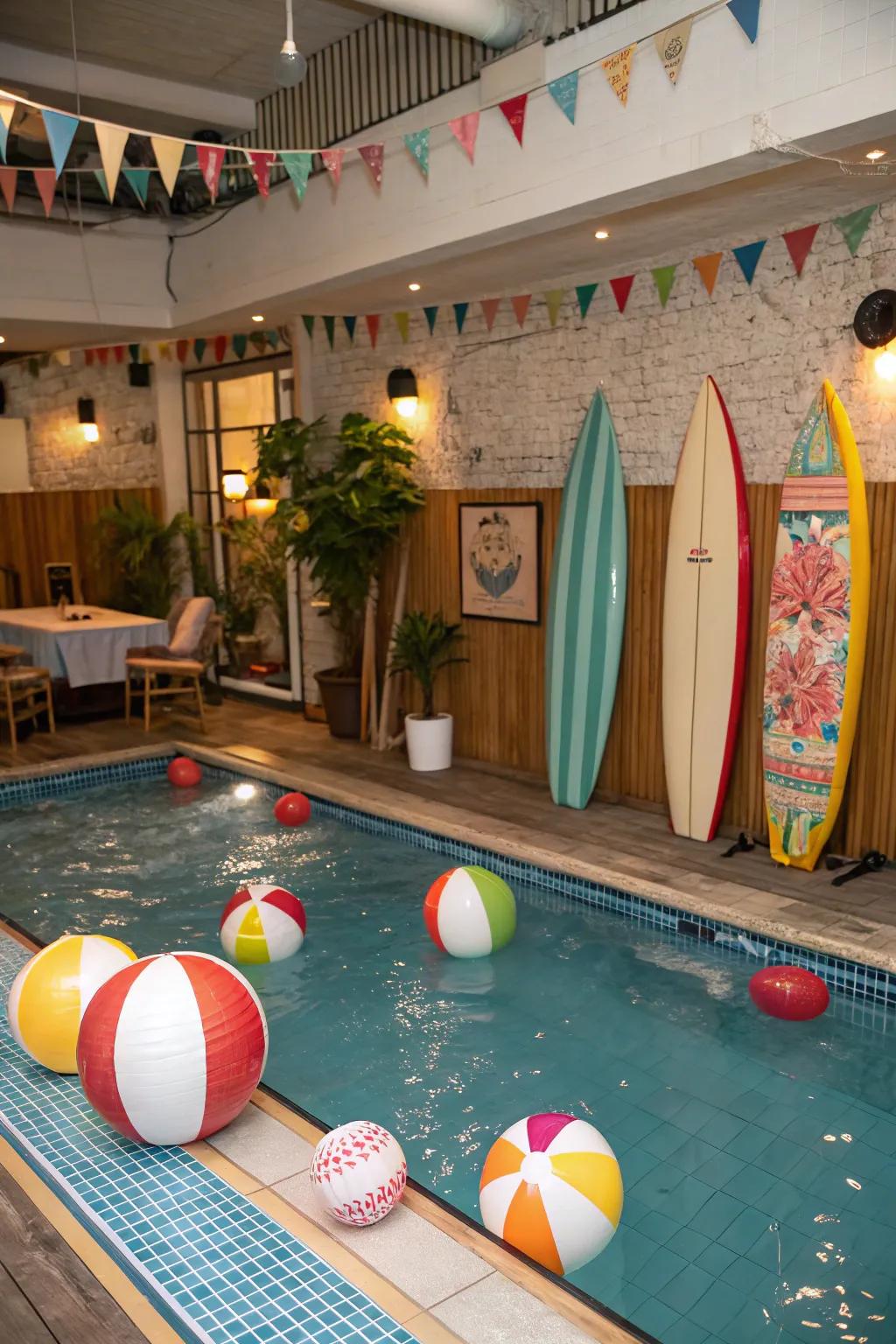 Capture the lighthearted spirit of a retro beach party with nostalgic decor.