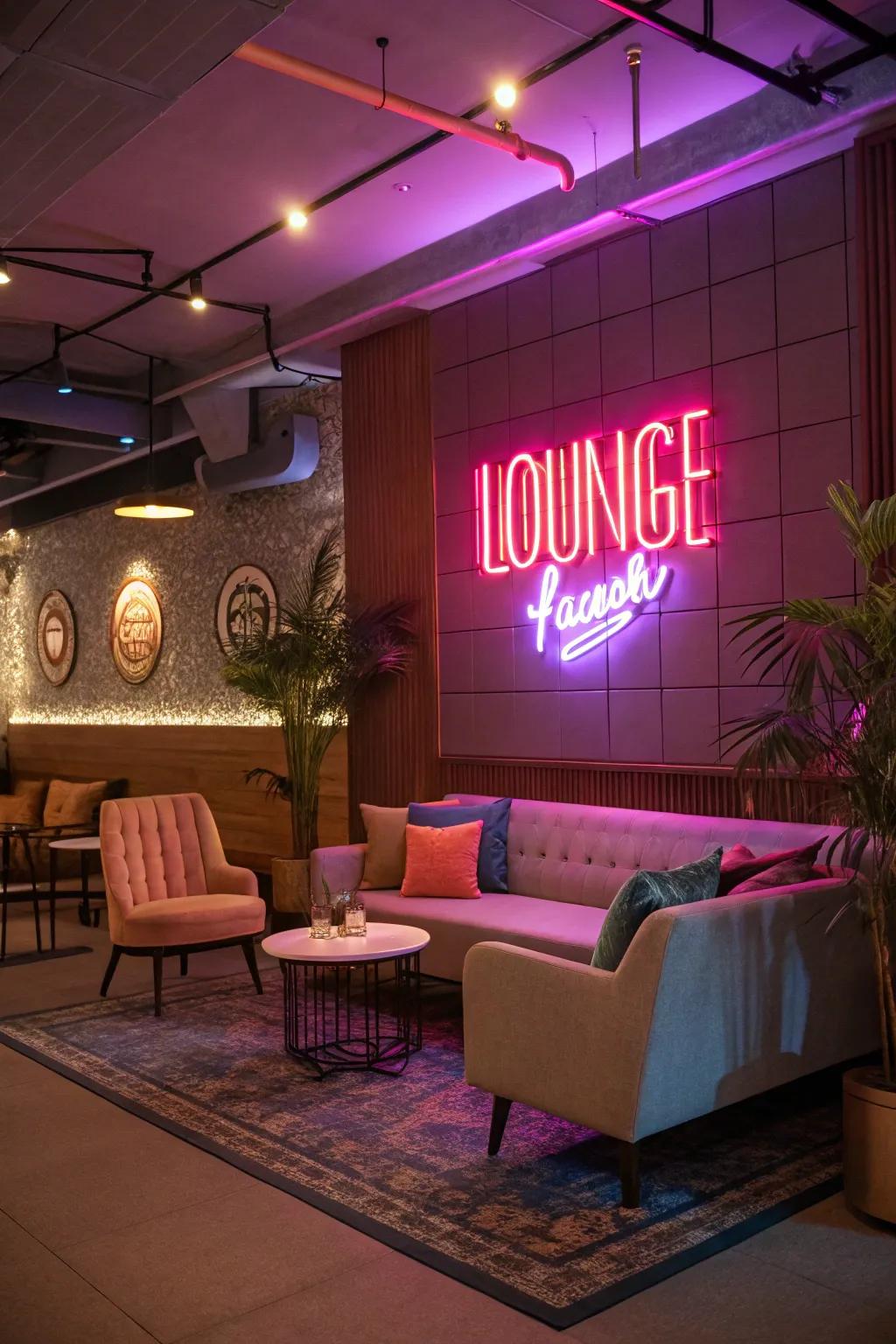 Cultivate an energetic atmosphere with neon boards.