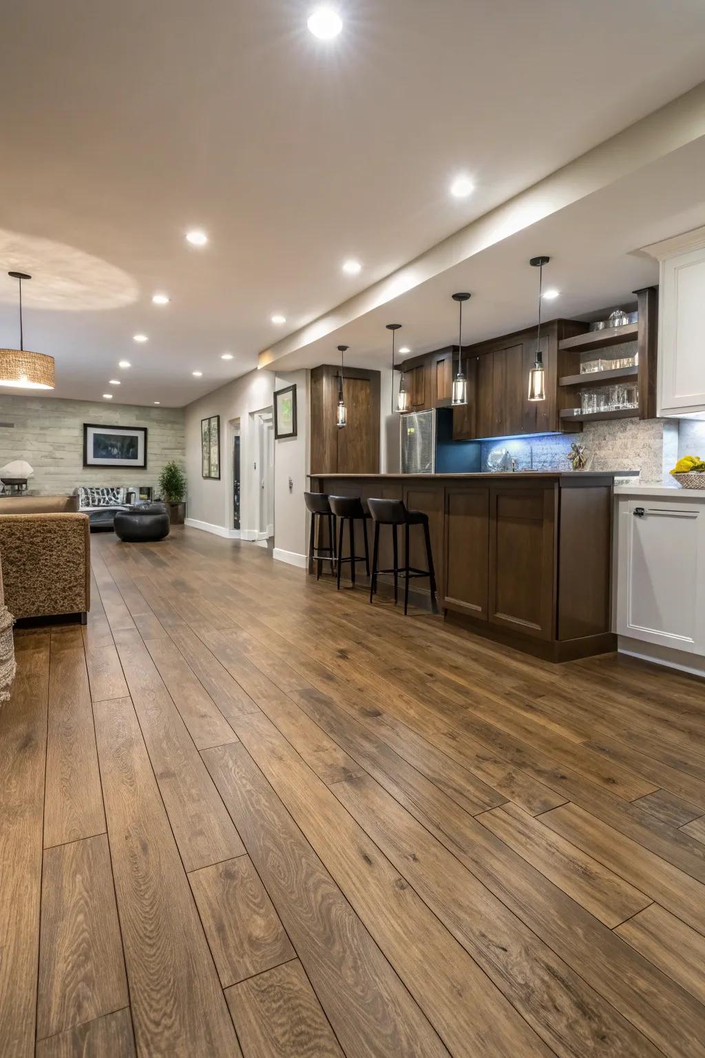 Laminate flooring balances elegance and practicality.