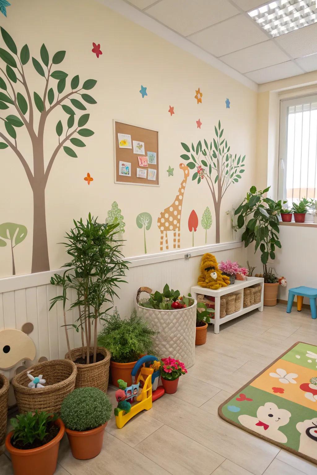 Nature-themed decorations bring a peaceful feel to the area.