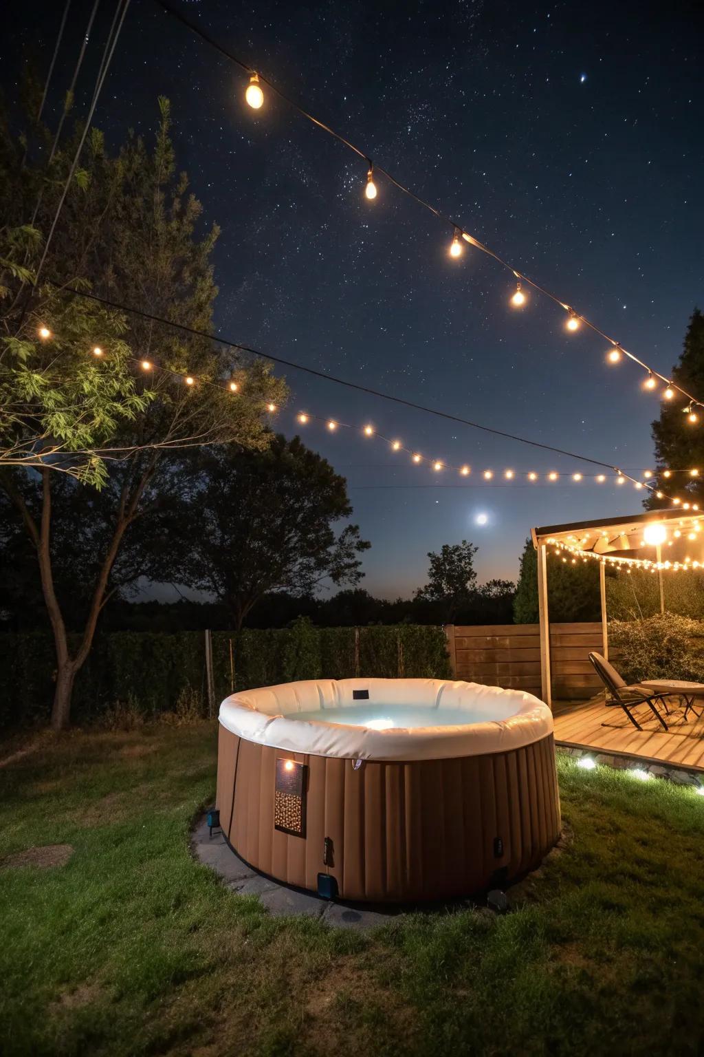 Filament strands infuse an ethereal glow into this inflatable spa setting.