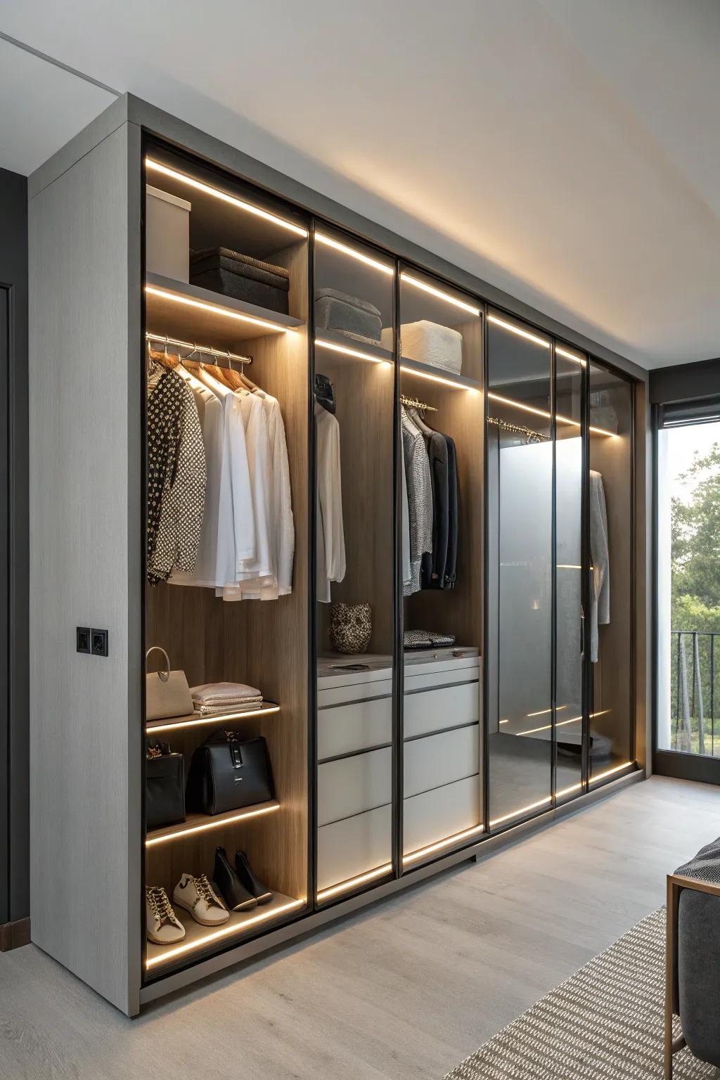 Integrated lights: a brilliant addition for closets.