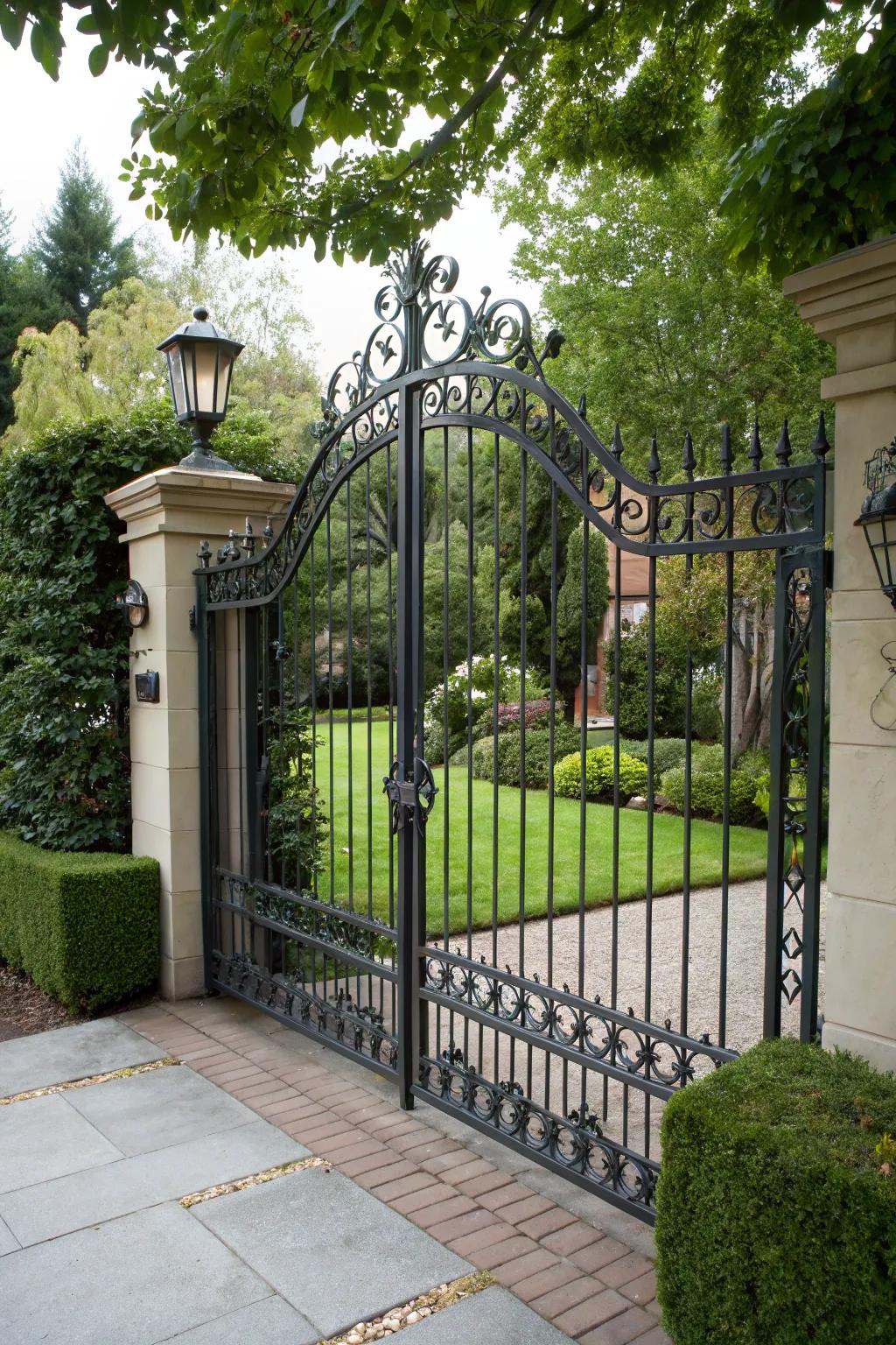 A traditional swivel iron entryway leading to a hospitable home.