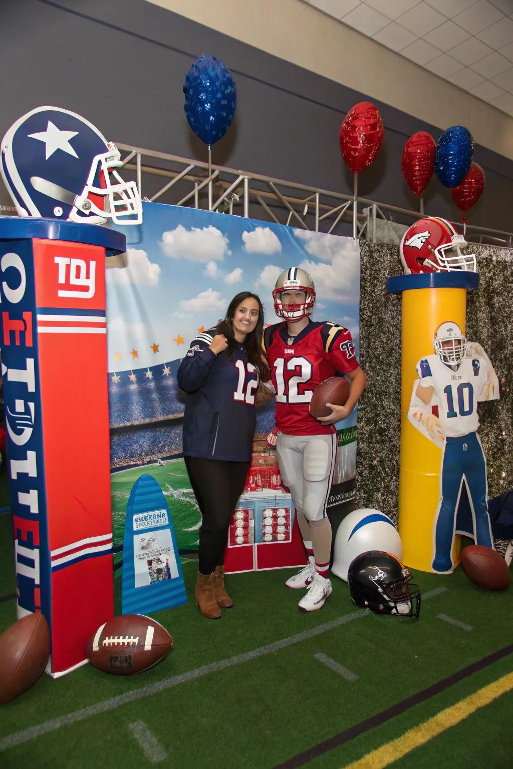 Capture the delight with a gridiron photo op zone.