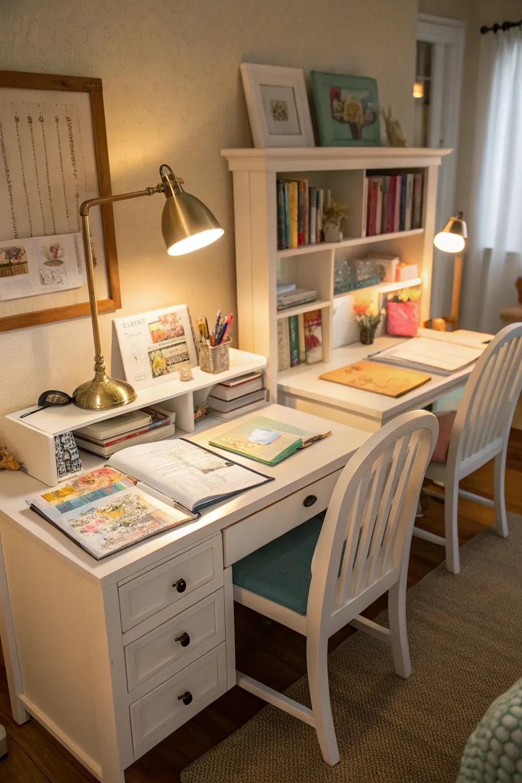 A side-by-side study arrangement perfect for siblings.
