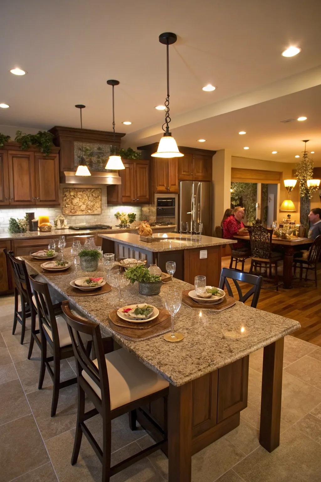 A culinary workspace that also serves as a social hub for gatherings.