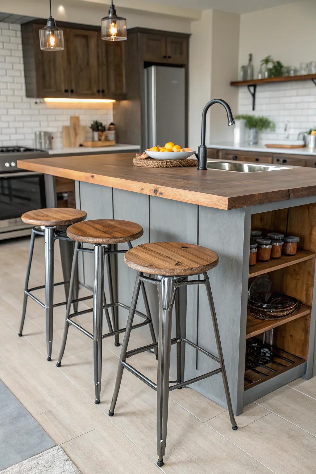 Generate visual intrigue with seating that artfully blends various materials.
