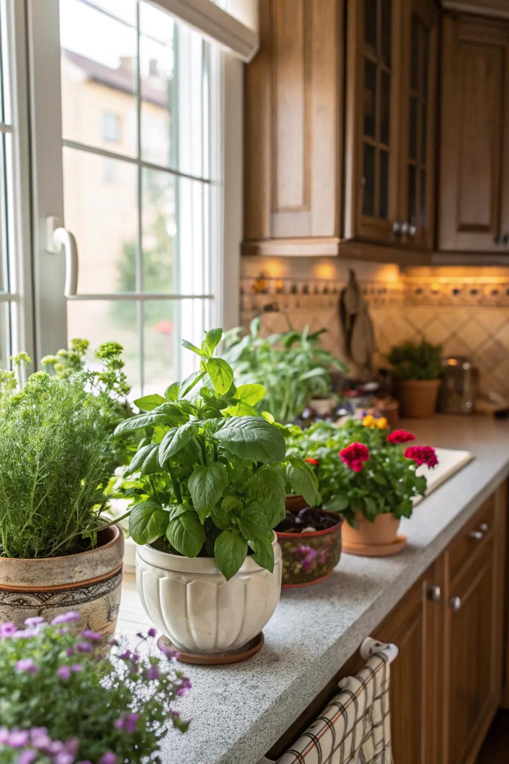 Plants add a fresh and vibrant touch to any kitchen.