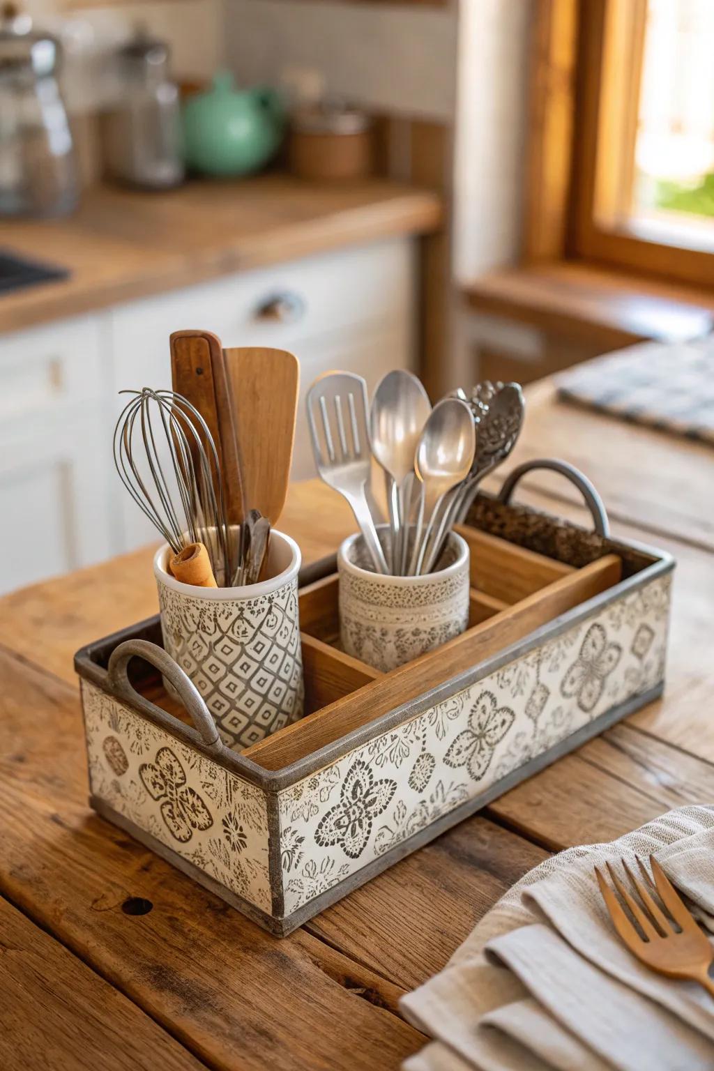 Culinary tools arranged with flair bring practicality and beauty to the kitchen.
