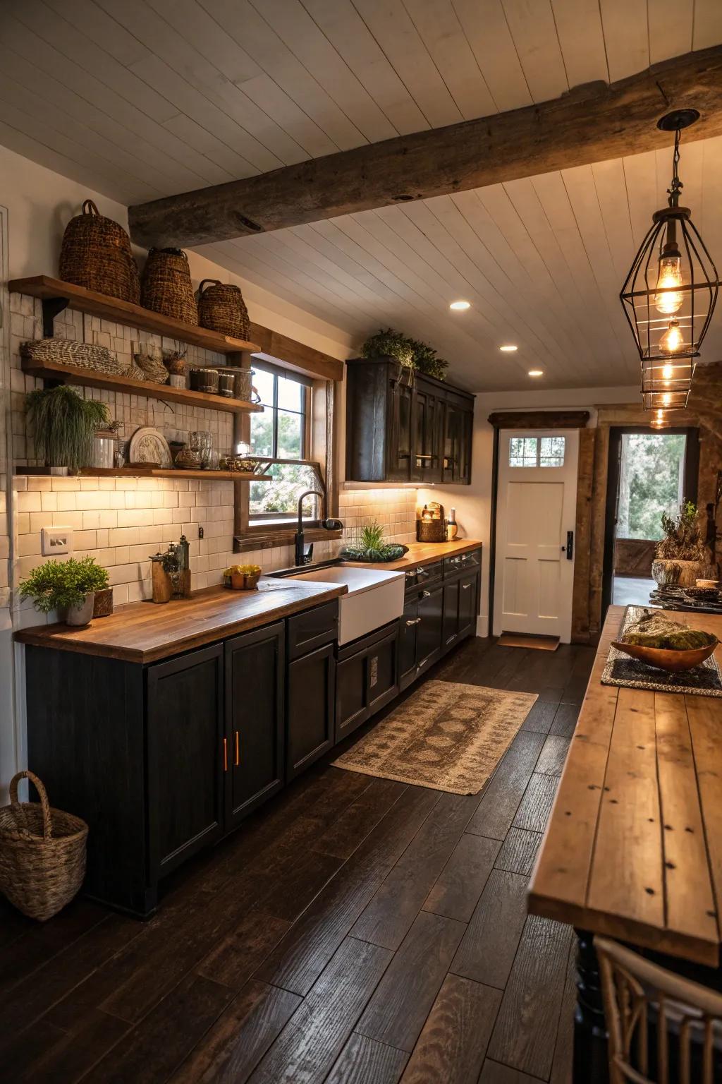 Wood surfaces add a sense of warmth to this kitchen fitted with deep floors.