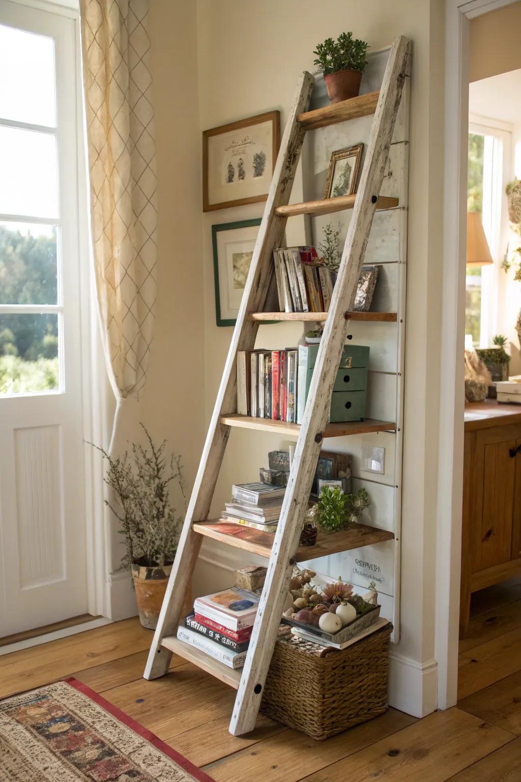 A ladder-style organizer merges aesthetic and practicality.