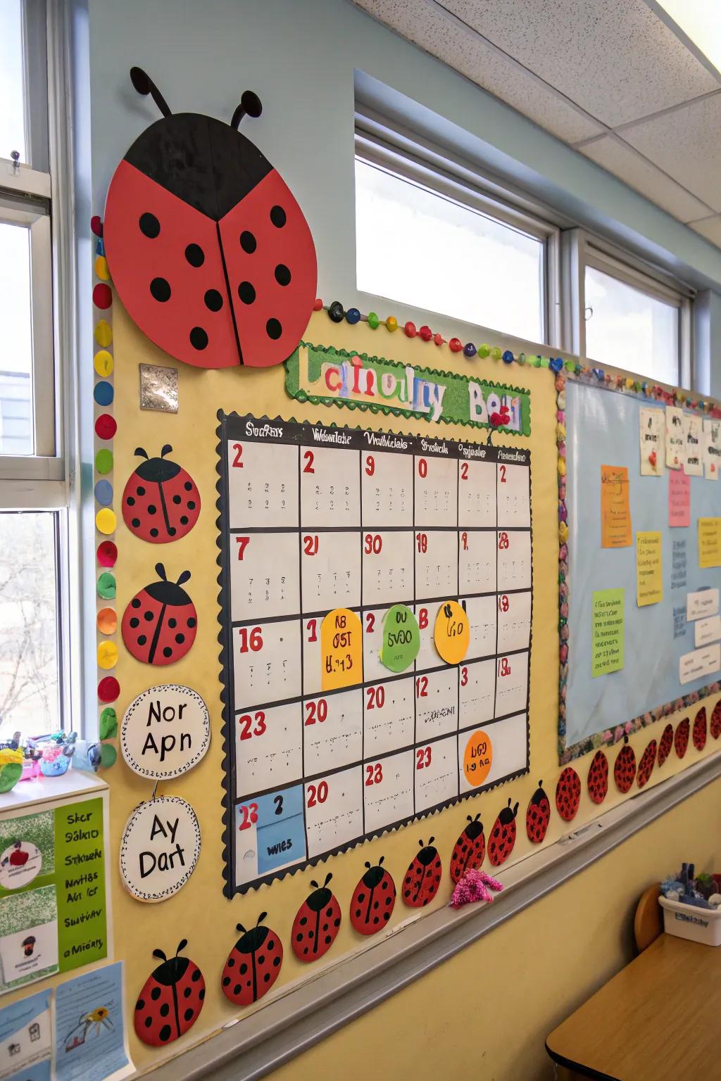 A charming ladybug-themed calendar display for tracking important dates.