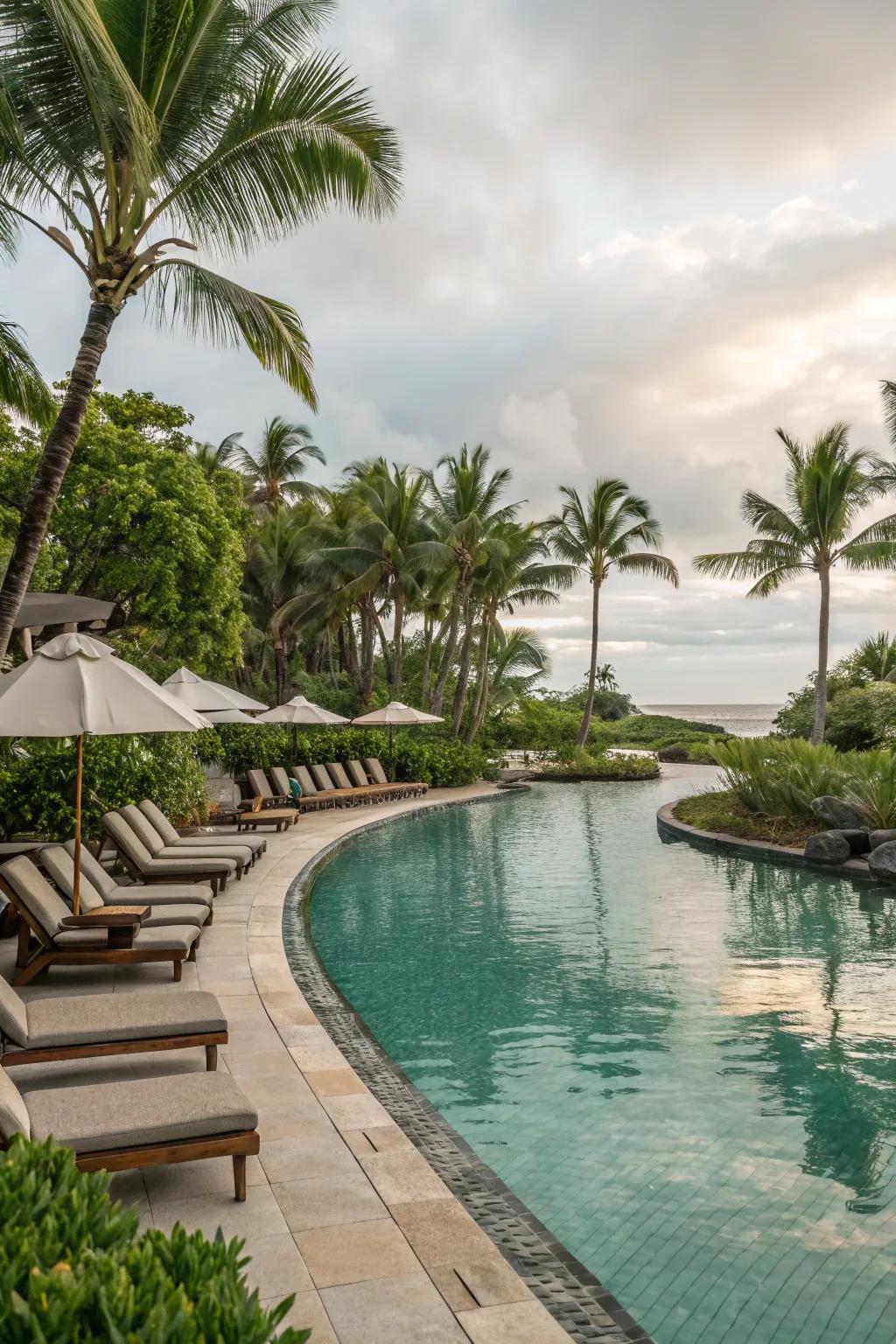 Comfortable seating areas make lagoon pools inviting and relaxing.