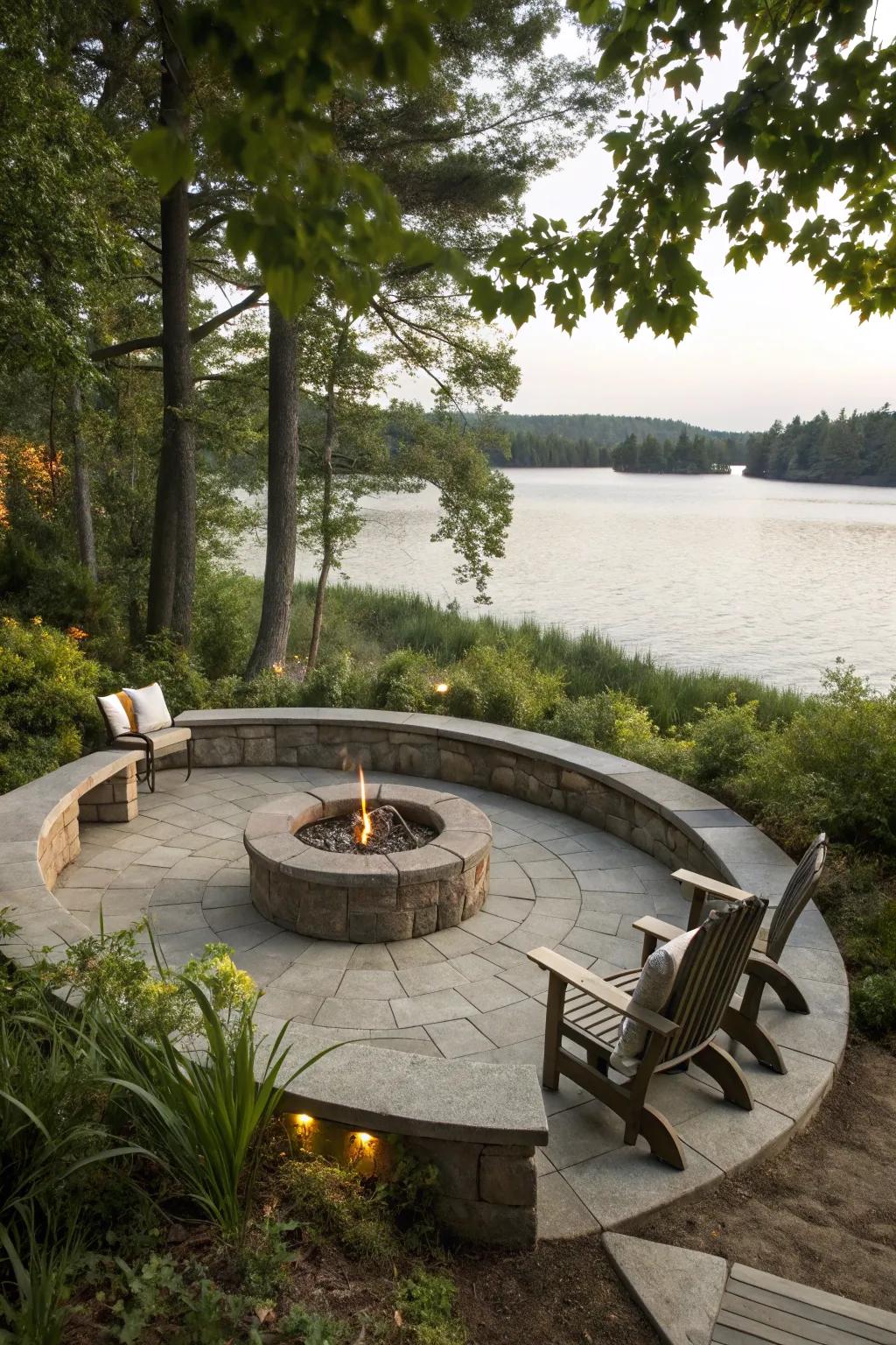 Integrated benches append polish and practicality to your brazier vicinity.