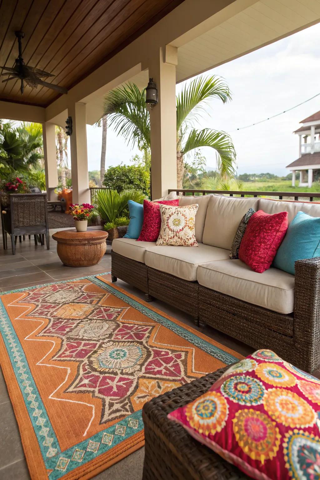 Signature accents impart warmth and elegance to this lanai.
