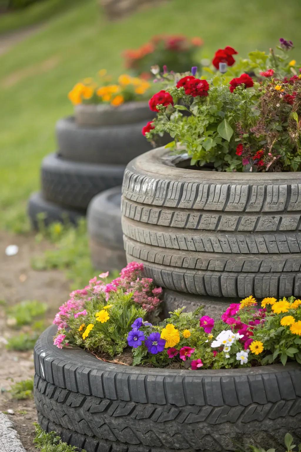 Reclaimed car overlays result in a striking and sustainable elevated bed.