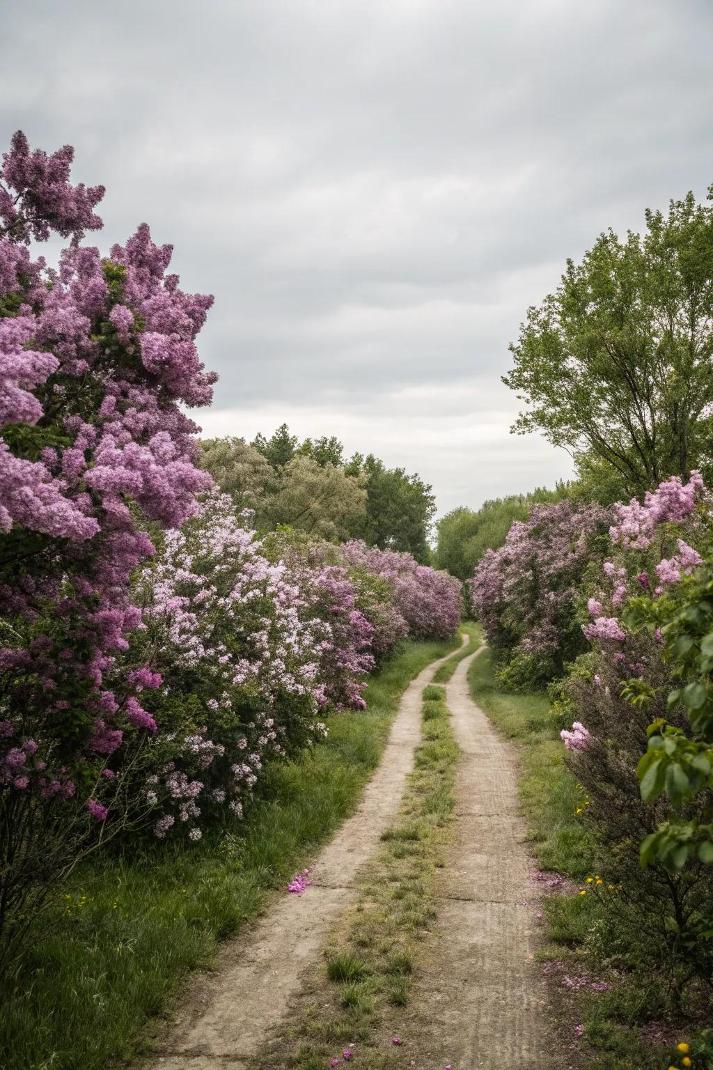 A lilac-flanked walkway entices you to indulge in nature's perfume.